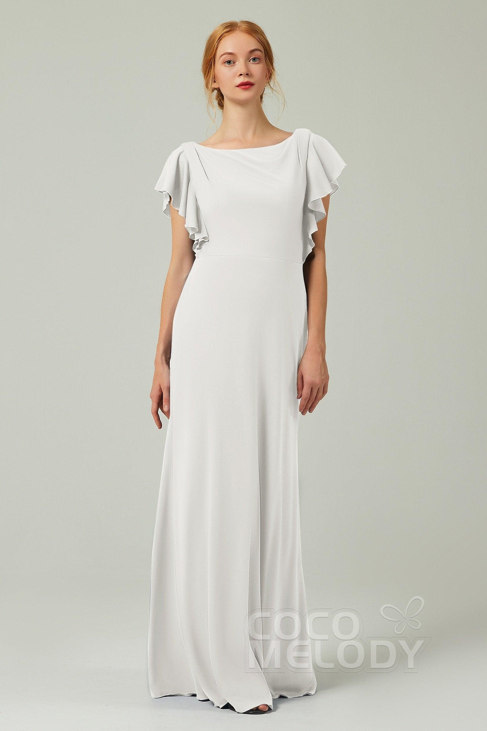Sheath-Column Floor Length Chiffon Bridesmaid Dress Formal Dresses CB0357 - COCOMELODY