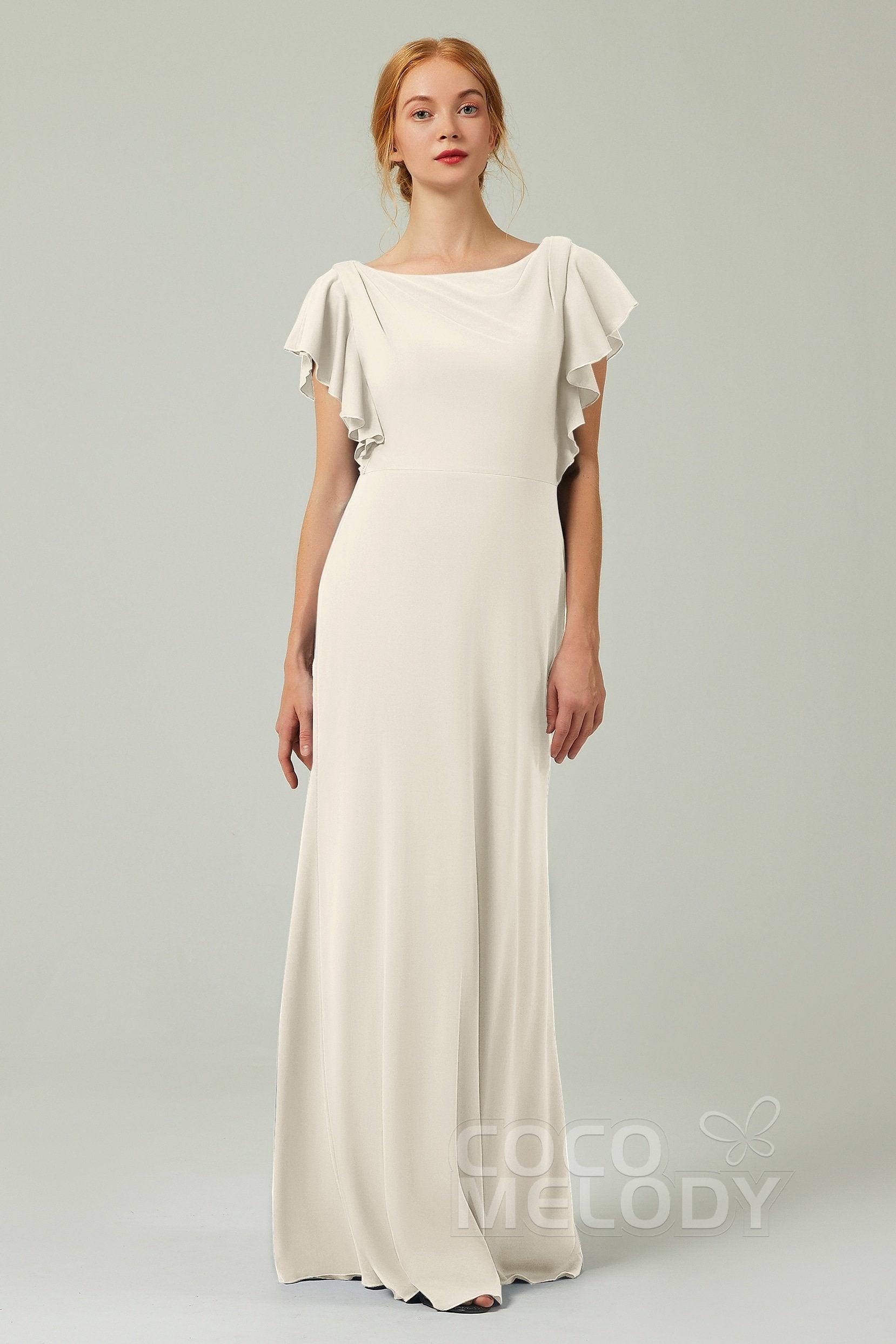 Sheath-Column Floor Length Chiffon Bridesmaid Dress Formal Dresses CB0357 - COCOMELODY