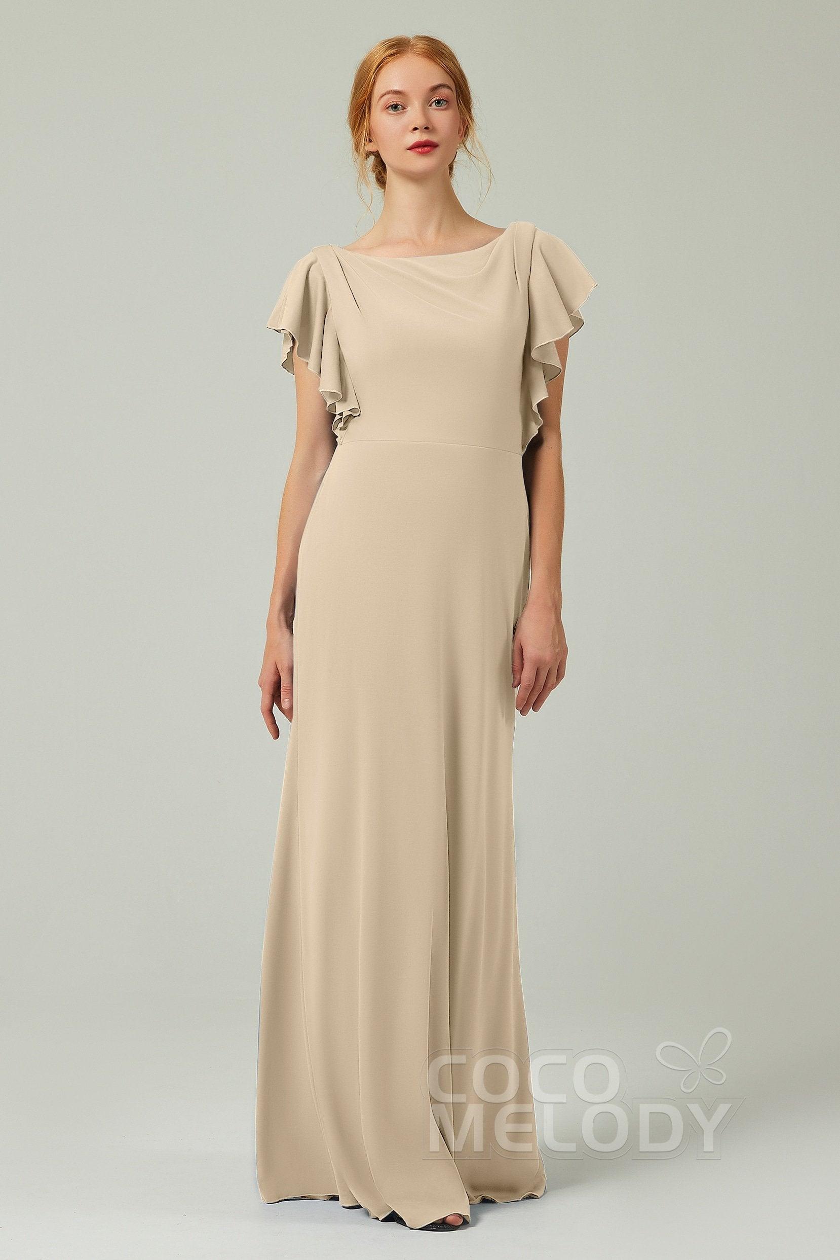 Sheath-Column Floor Length Chiffon Bridesmaid Dress Formal Dresses CB0357 - COCOMELODY