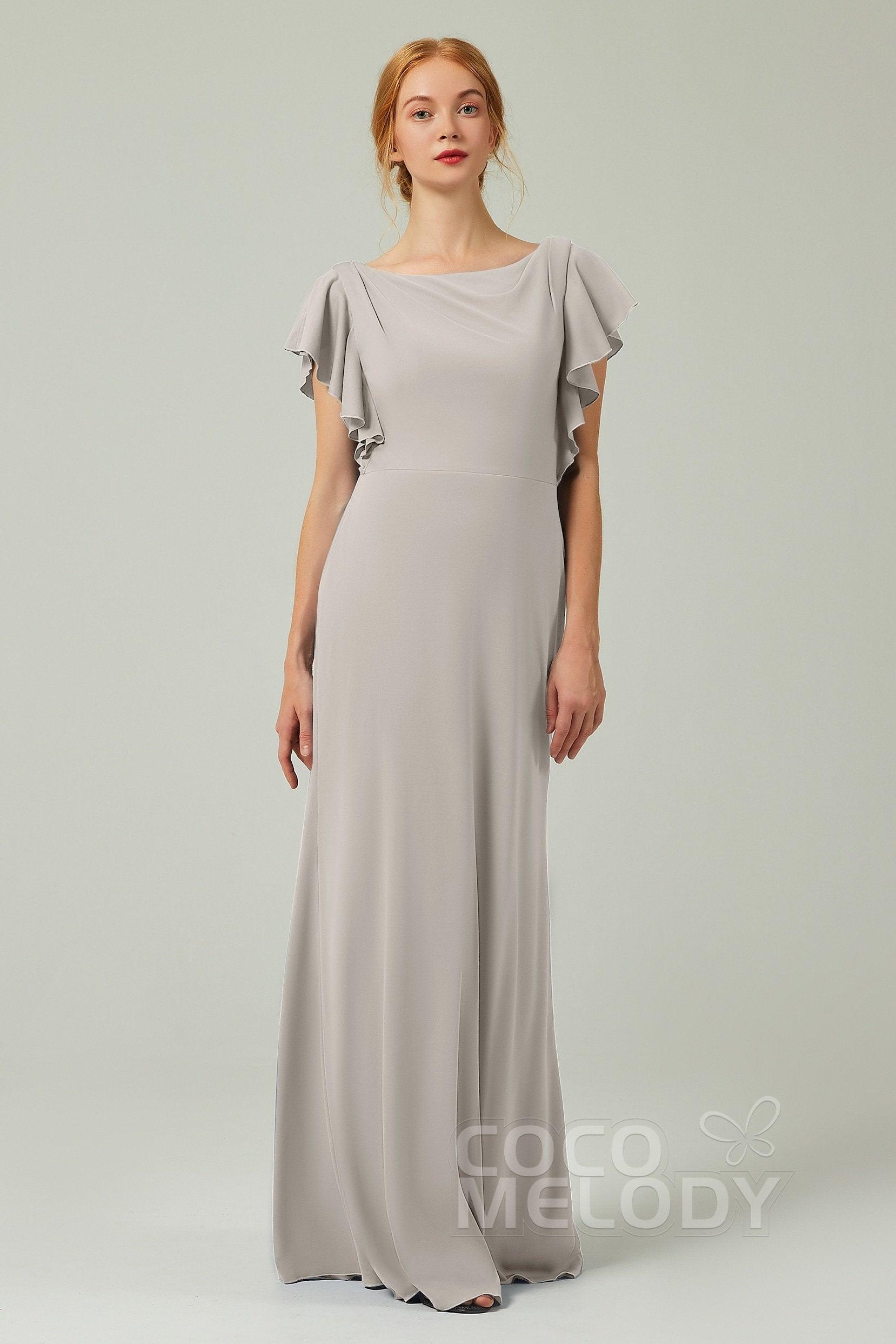 Sheath-Column Floor Length Chiffon Bridesmaid Dress Formal Dresses CB0357 - COCOMELODY