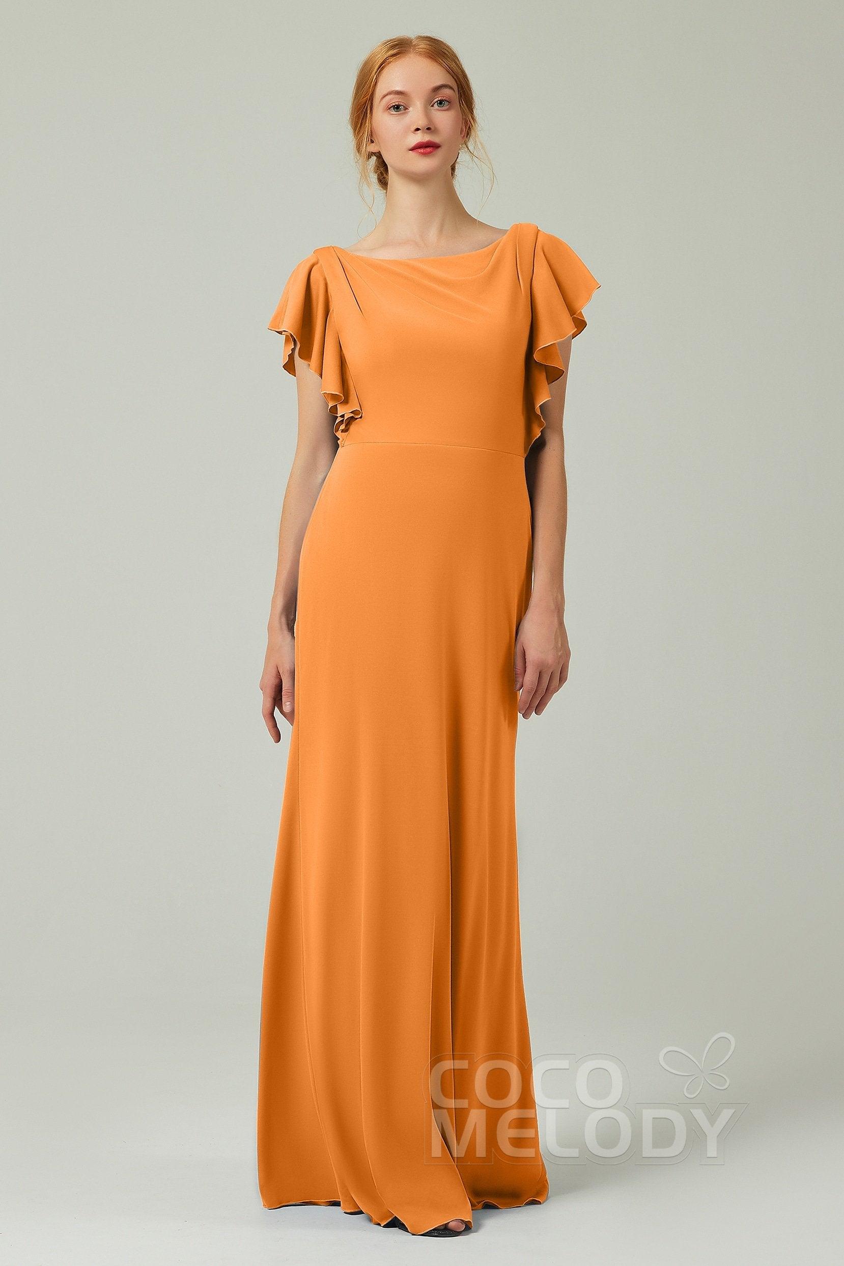 Sheath-Column Floor Length Chiffon Bridesmaid Dress Formal Dresses CB0357 - COCOMELODY