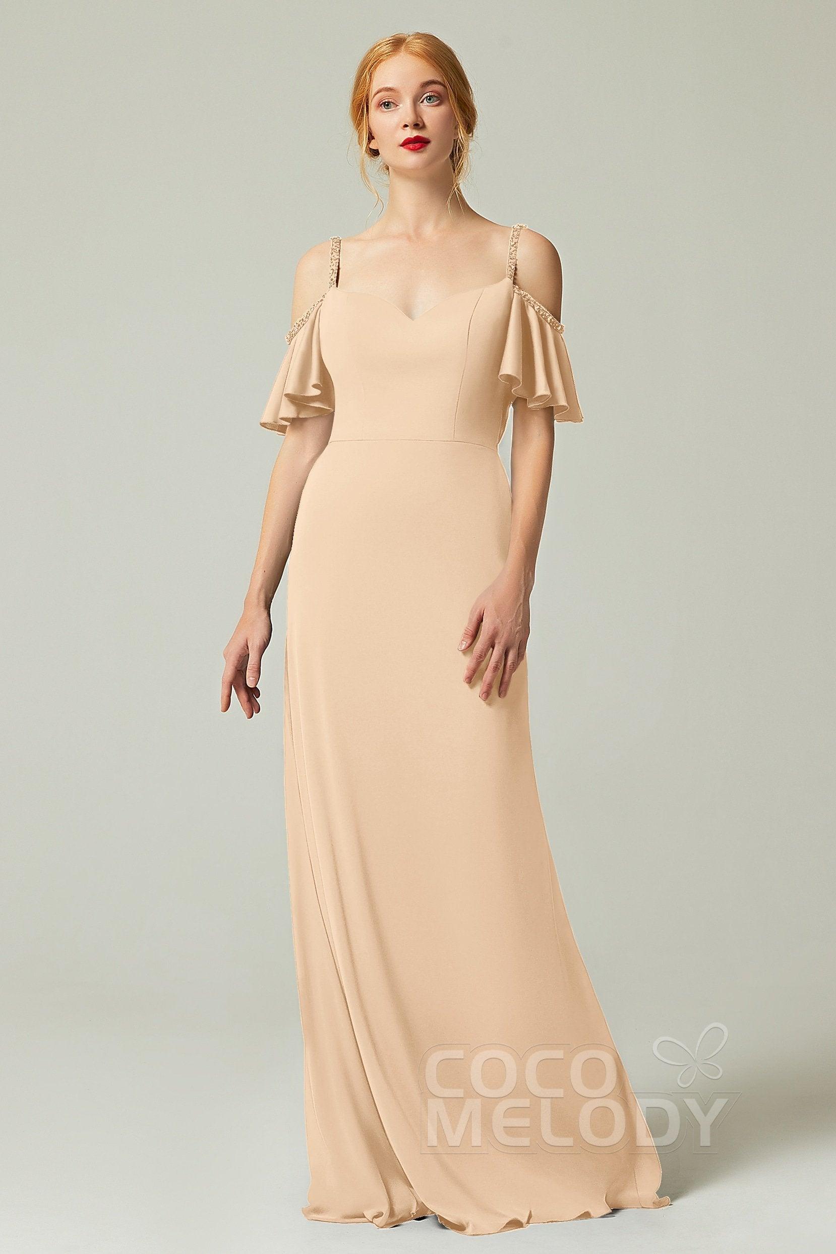 Sheath-Column Sweep Train Chiffon Bridesmaid Dress Formal Dresses CB0359 - COCOMELODY