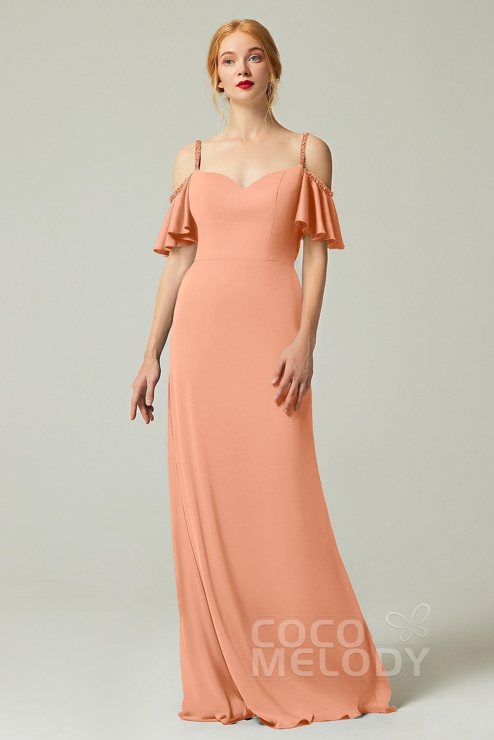 Sheath-Column Sweep Train Chiffon Bridesmaid Dress Formal Dresses CB0359 - COCOMELODY