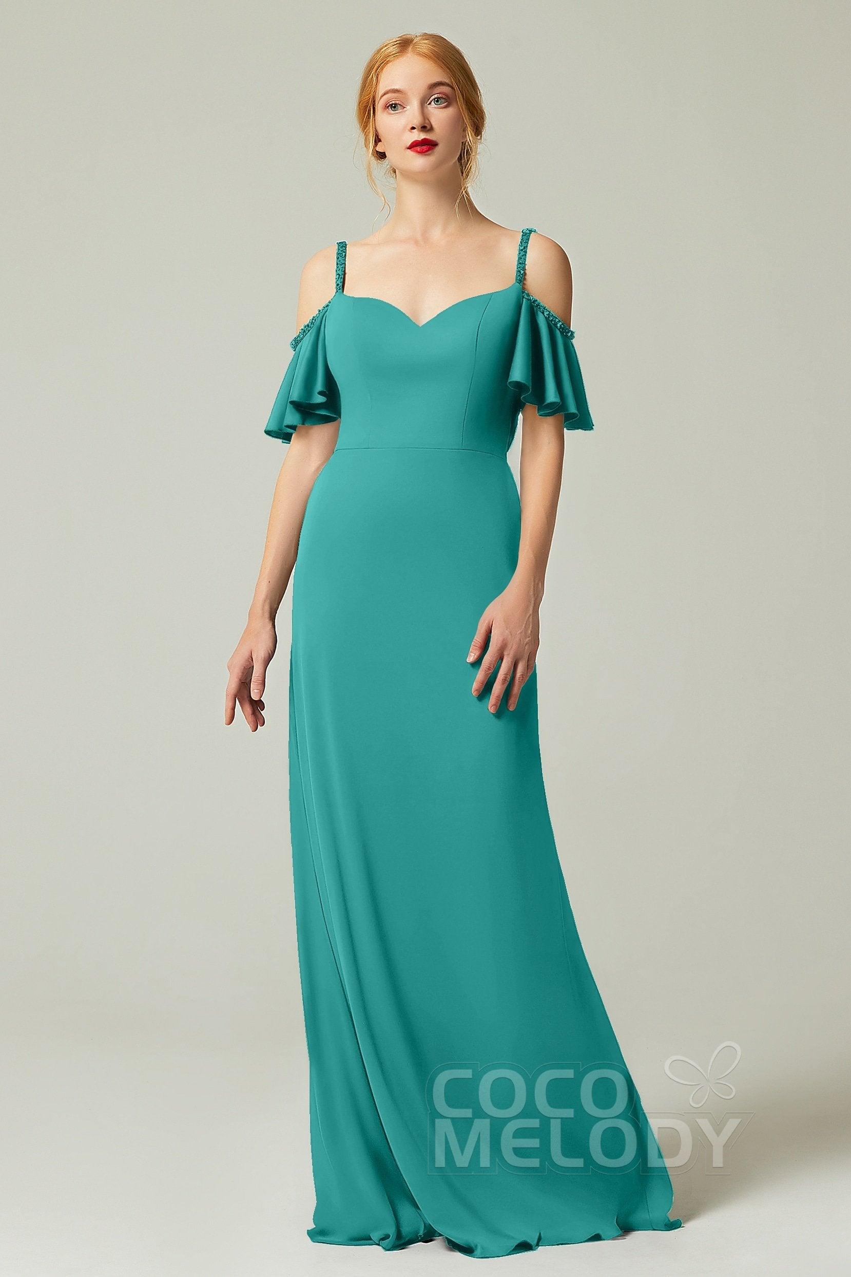 Sheath-Column Sweep Train Chiffon Bridesmaid Dress Formal Dresses CB0359 - COCOMELODY
