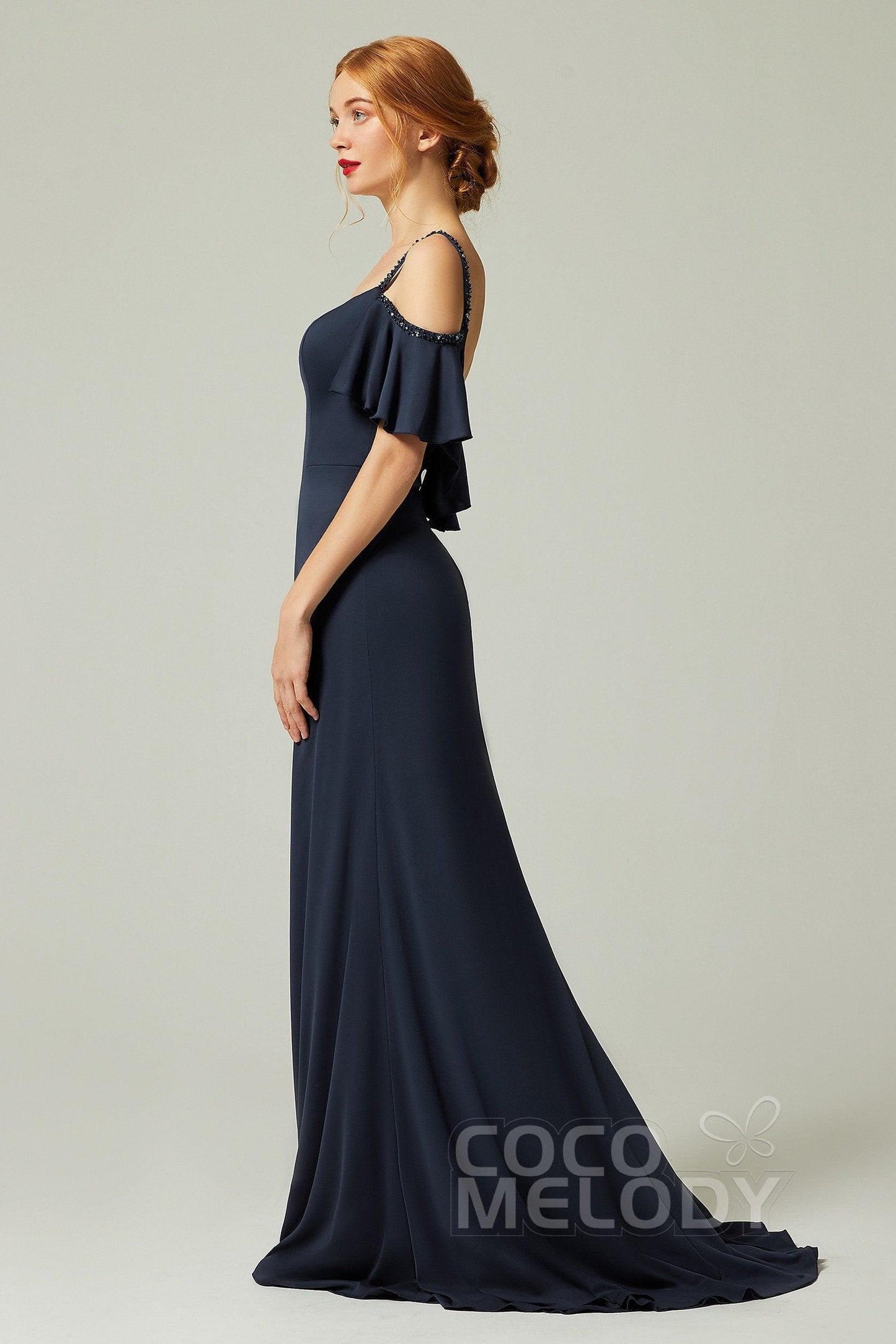 Sheath-Column Sweep Train Chiffon Bridesmaid Dress Formal Dresses CB0359