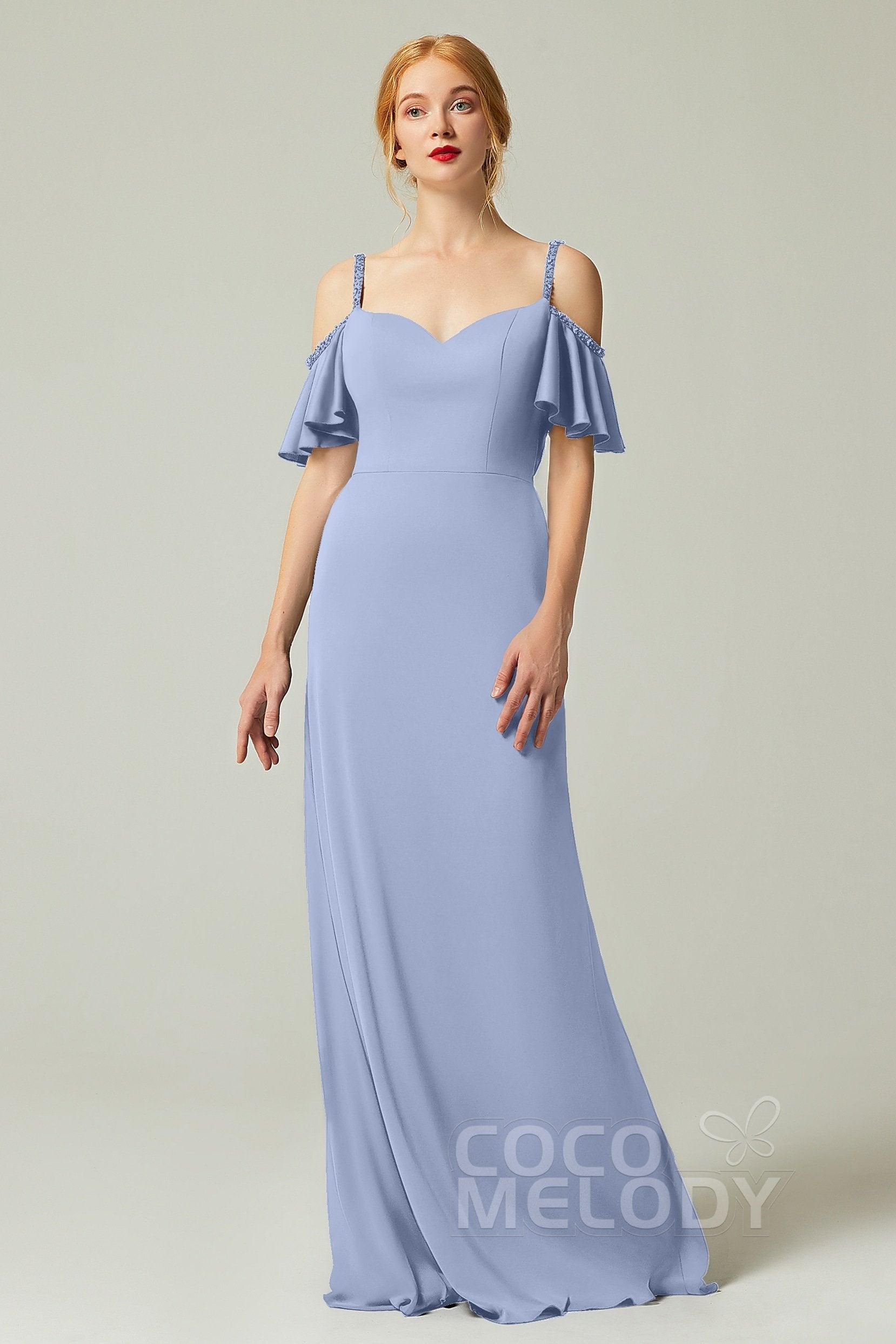 Sheath-Column Sweep Train Chiffon Bridesmaid Dress Formal Dresses CB0359 - COCOMELODY