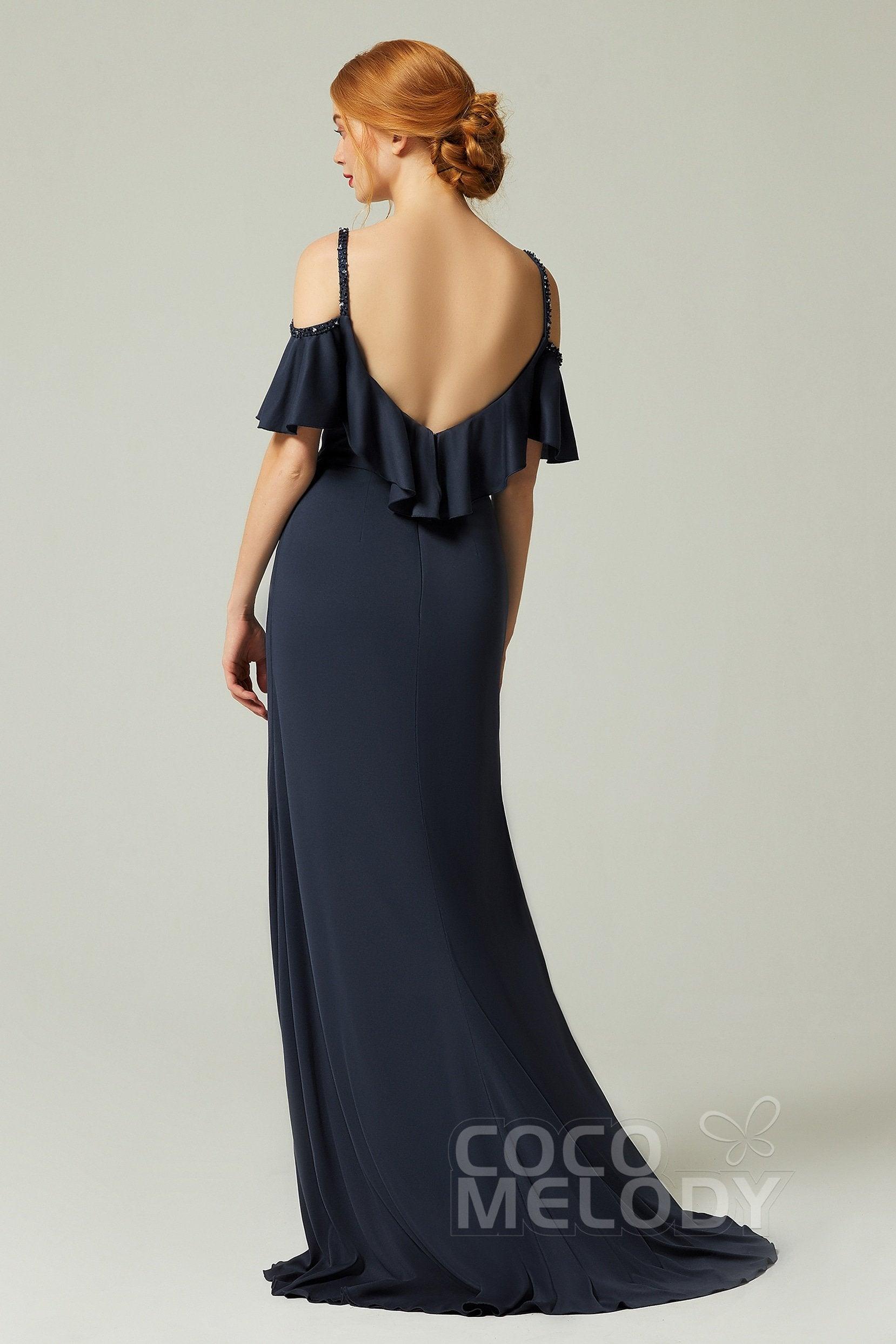 Sheath-Column Sweep Train Chiffon Bridesmaid Dress Formal Dresses CB0359 - COCOMELODY