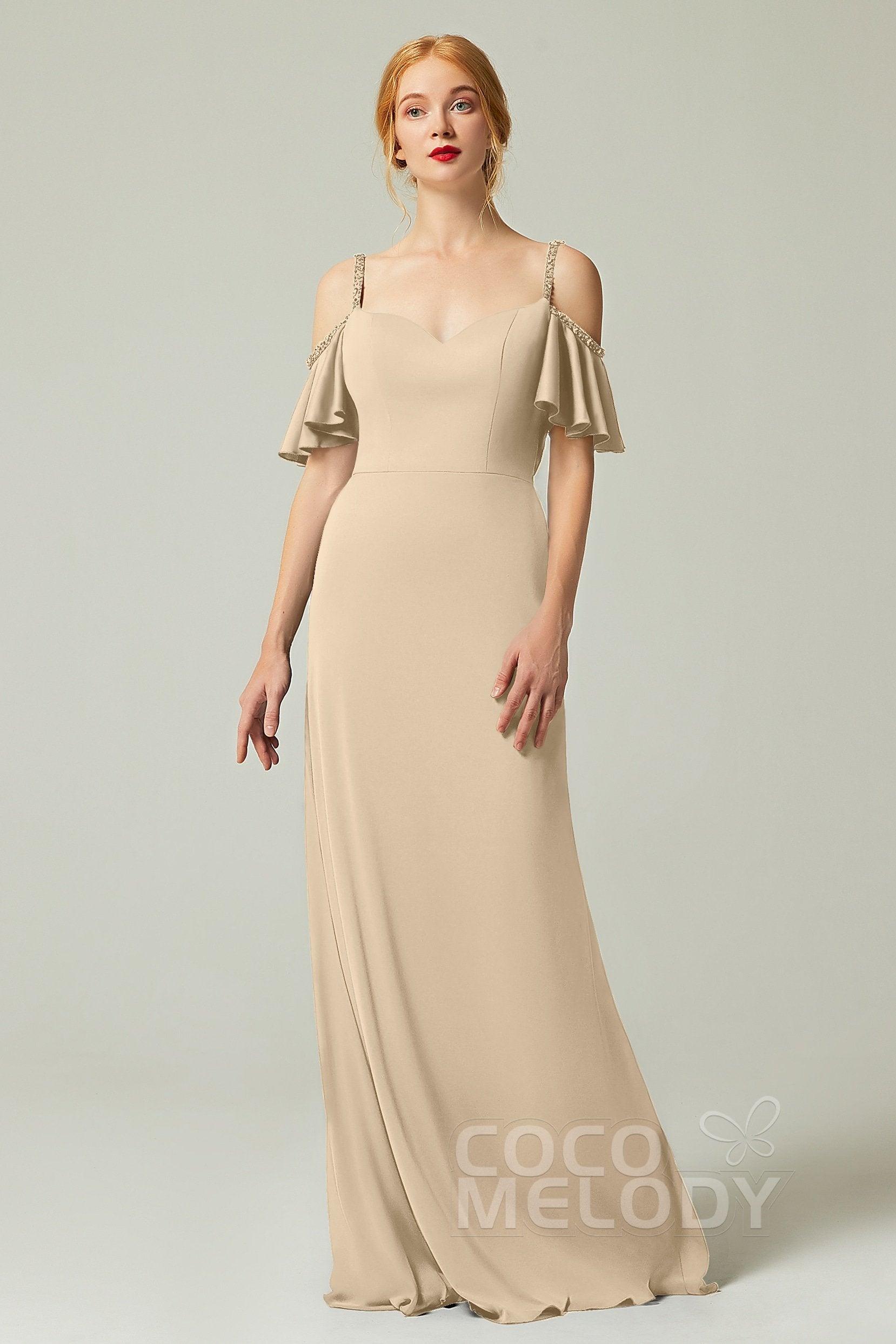 Sheath-Column Sweep Train Chiffon Bridesmaid Dress Formal Dresses CB0359 - COCOMELODY