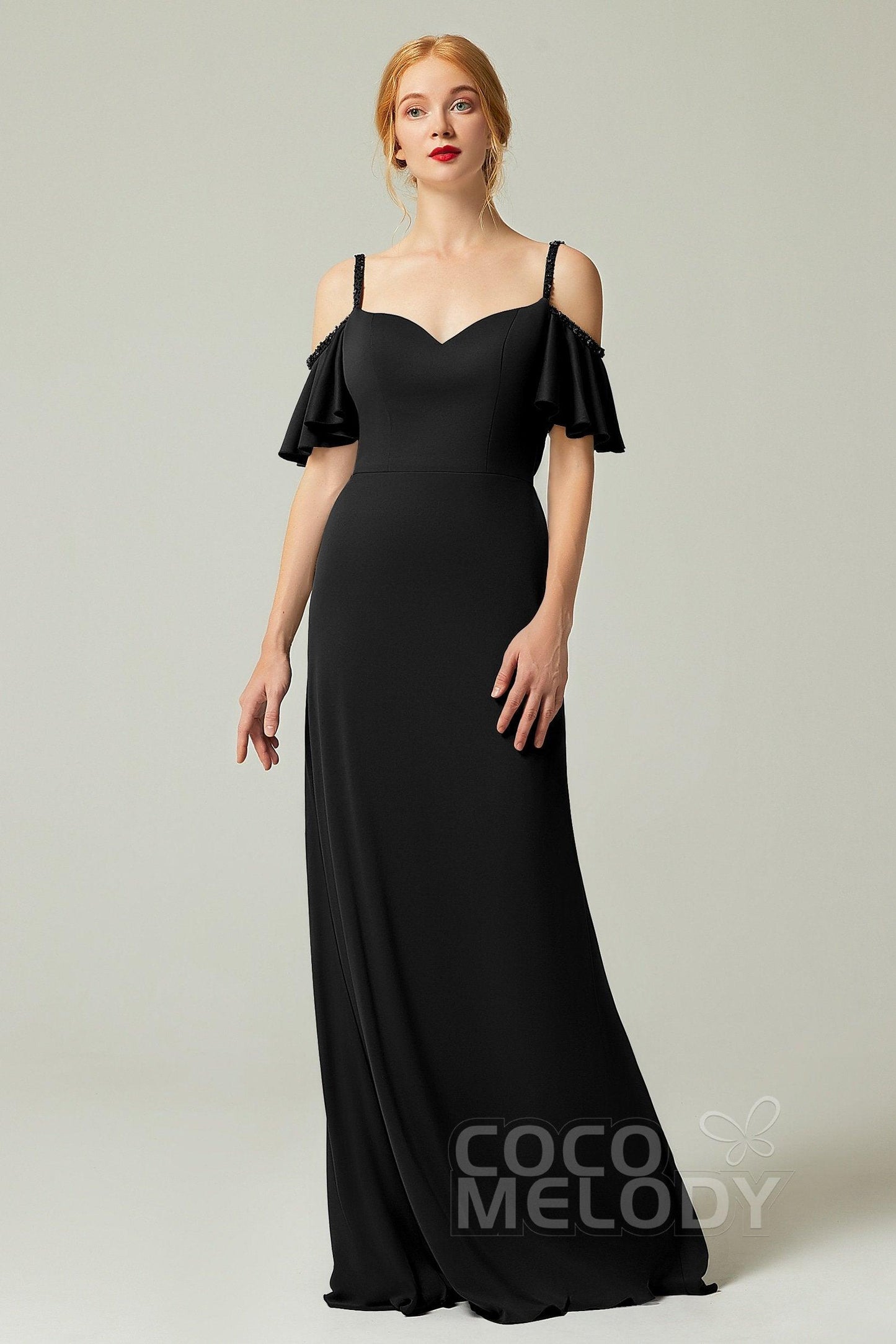 Sheath-Column Sweep Train Chiffon Bridesmaid Dress Formal Dresses CB0359 - COCOMELODY