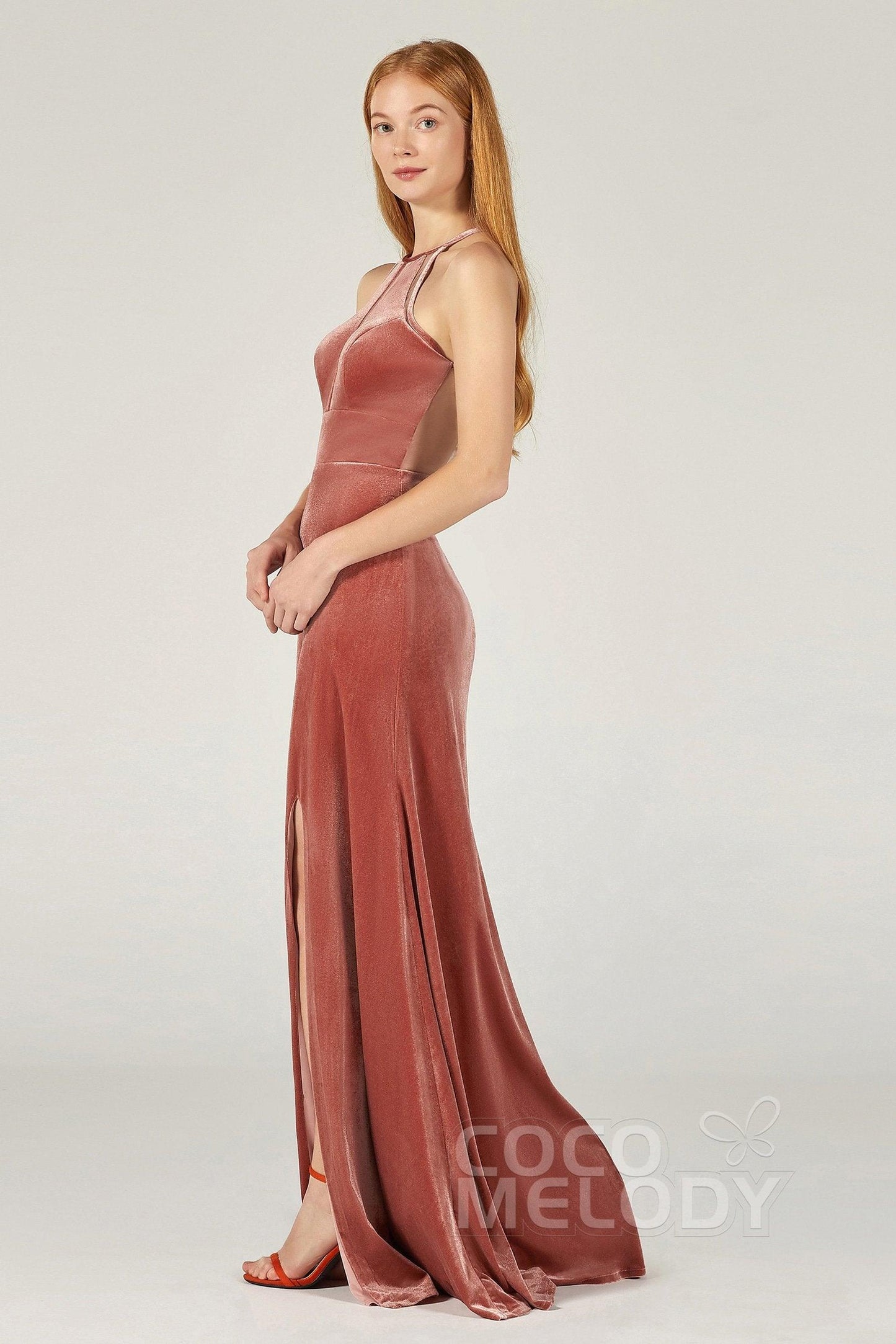 A-Line Floor Length Velvet Bridesmaid Dress Formal Dresses CB0362 - COCOMELODY