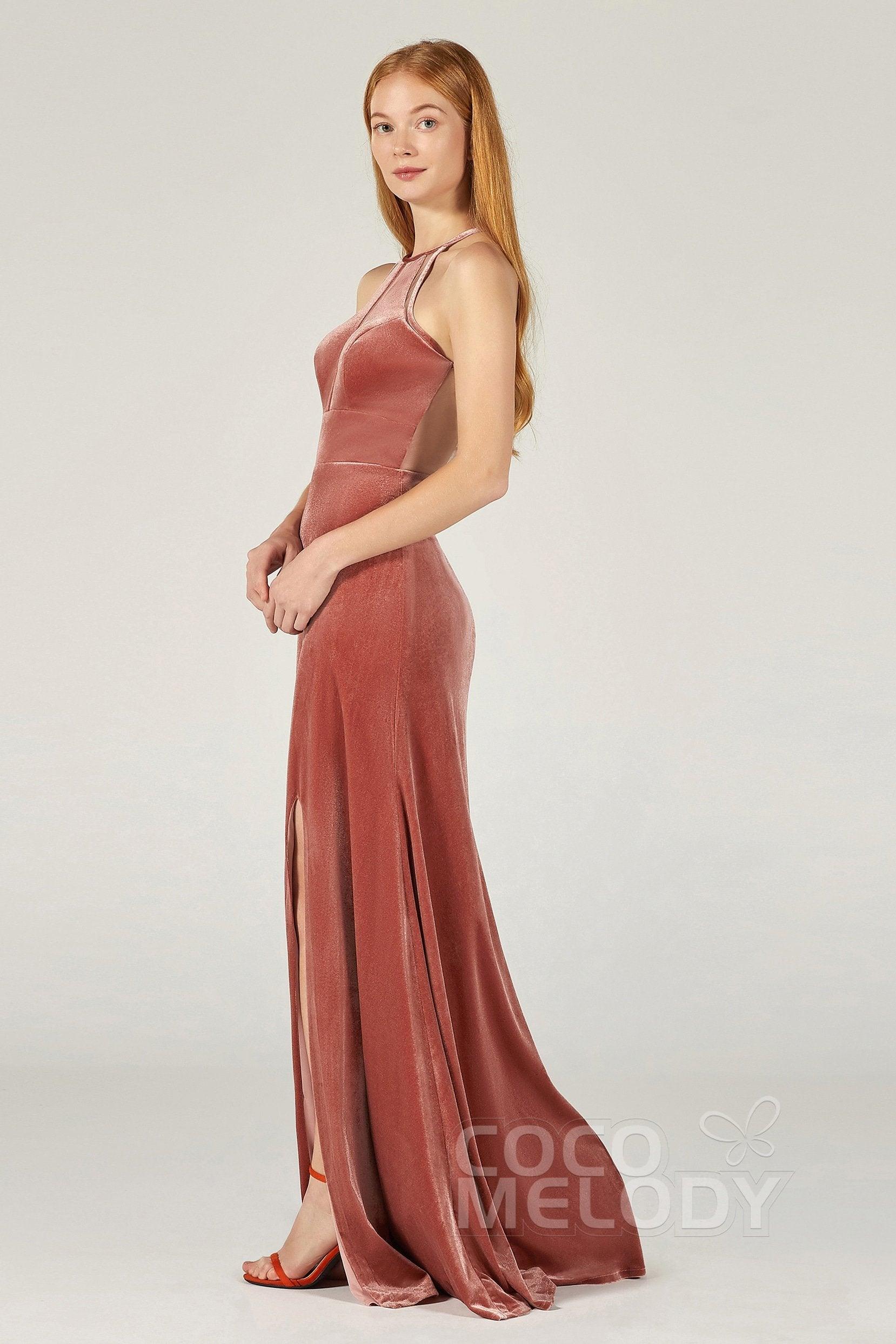 A-Line Floor Length Velvet Bridesmaid Dress Formal Dresses CB0362 - COCOMELODY