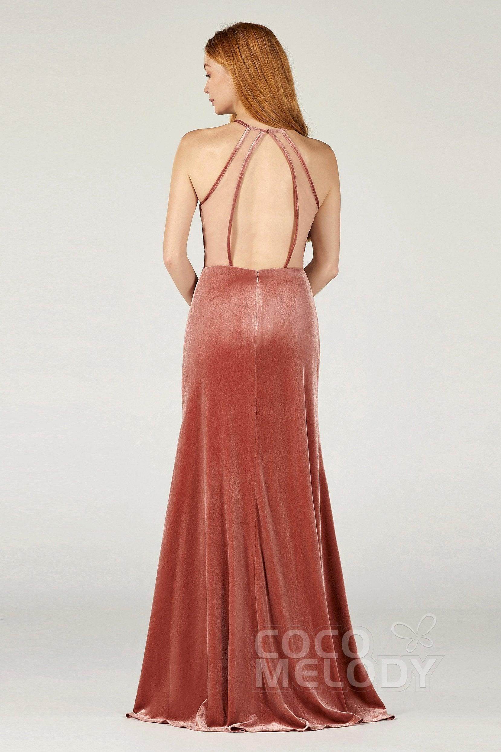 A-Line Floor Length Velvet Bridesmaid Dress Formal Dresses CB0362 - COCOMELODY