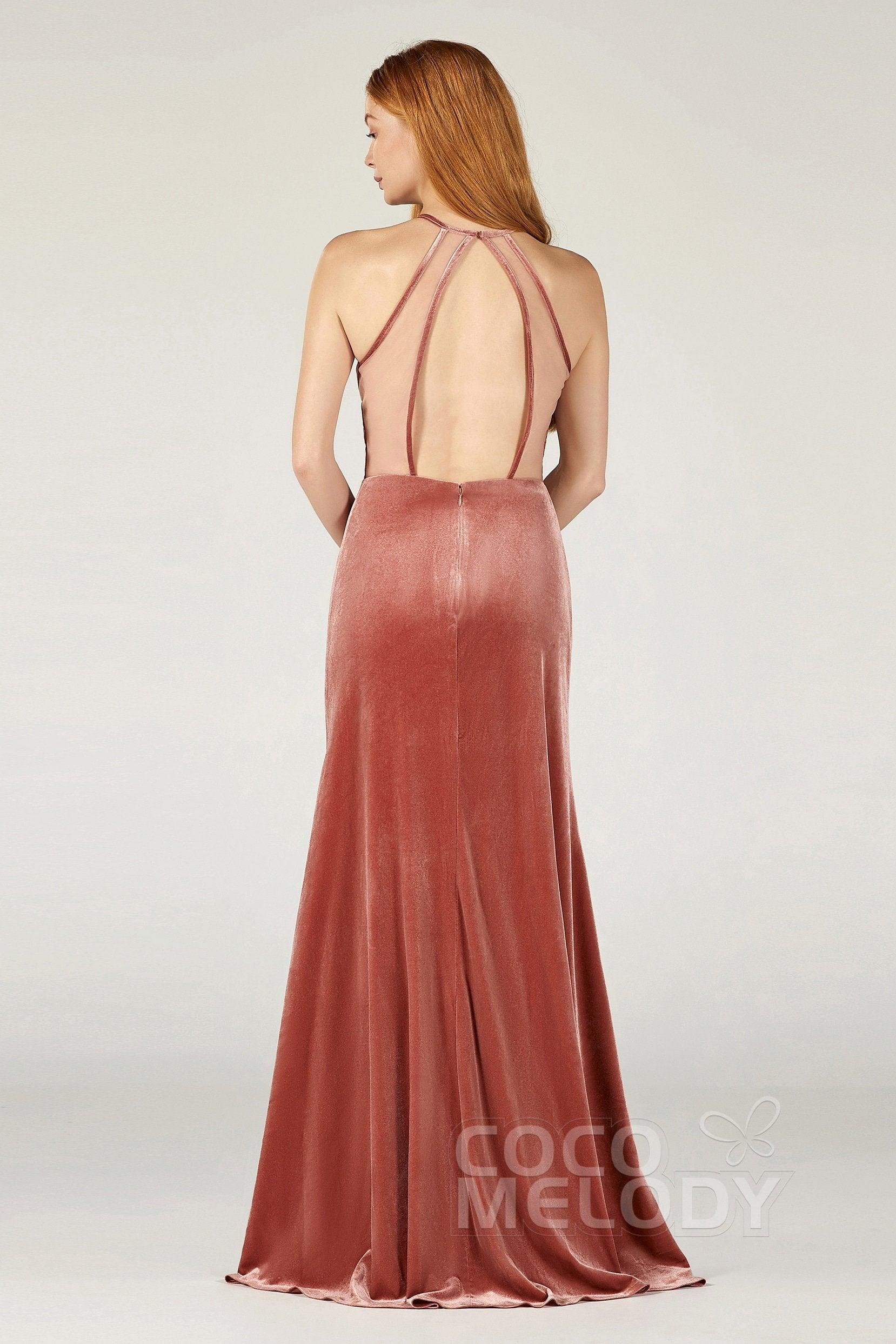 A-Line Floor Length Velvet Bridesmaid Dress Formal Dresses CB0362 - COCOMELODY