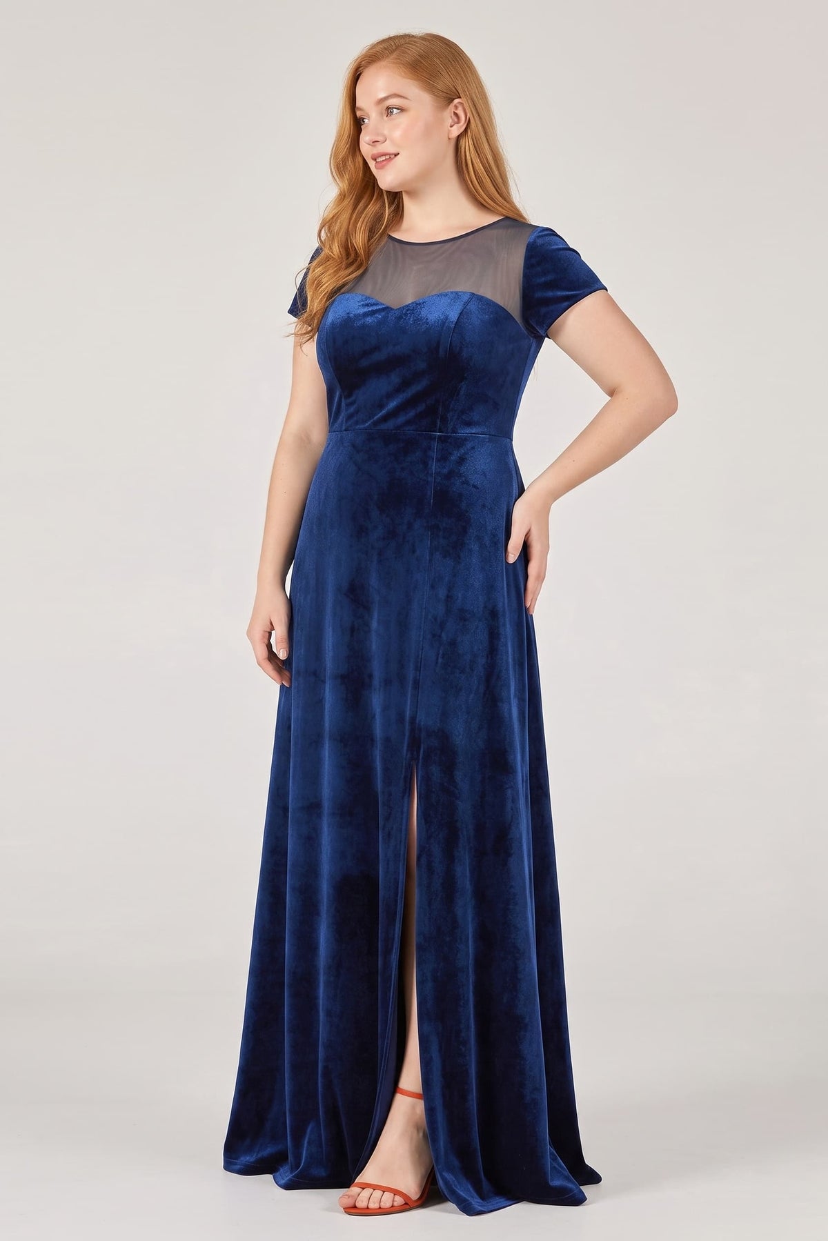 A-Line Floor Length Velvet Bridesmaid Dress Formal Dresses CB0363 - Navy - COCOMELODY
