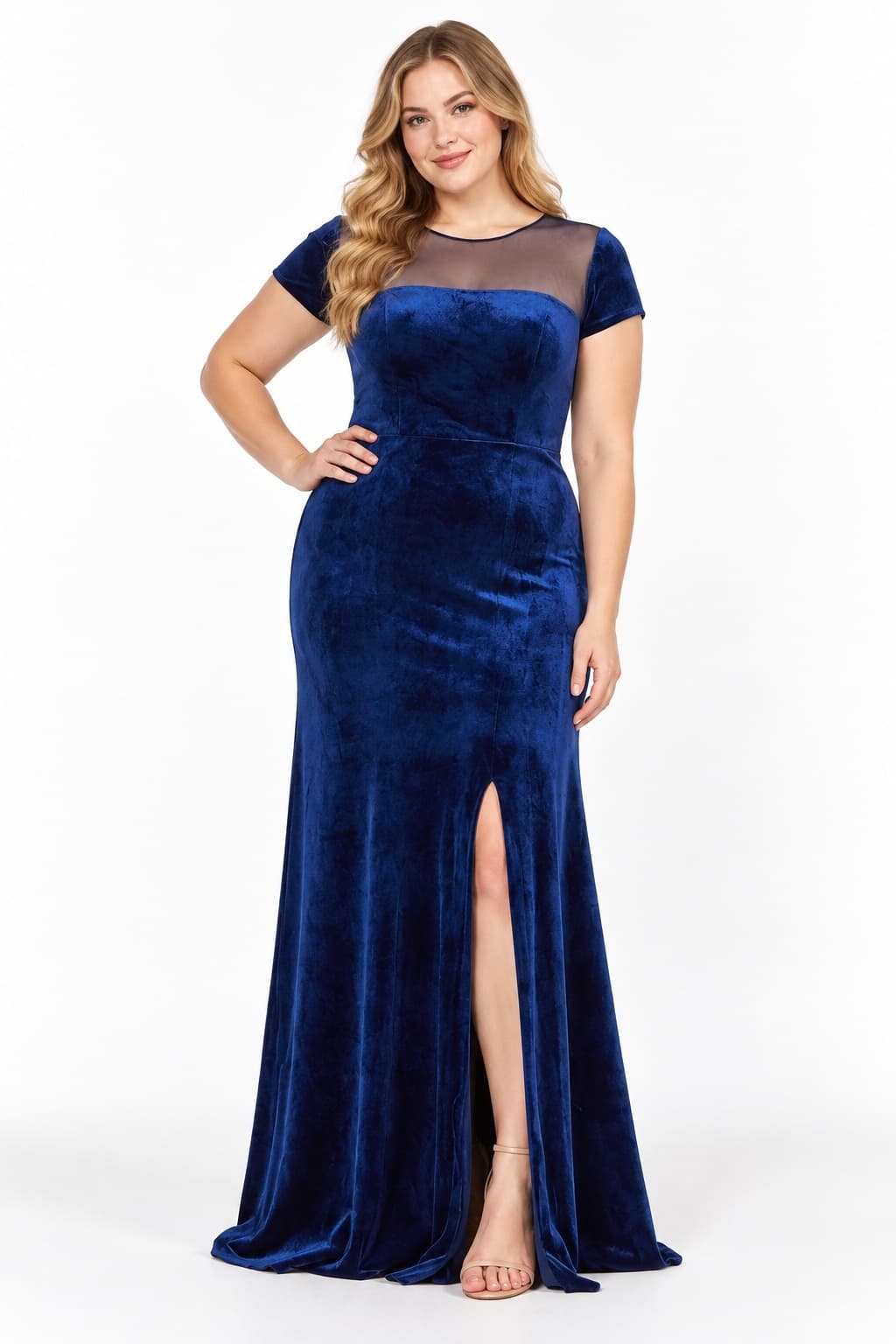 A-Line Floor Length Velvet Bridesmaid Dress Formal Dresses CB0363 - Navy - COCOMELODY