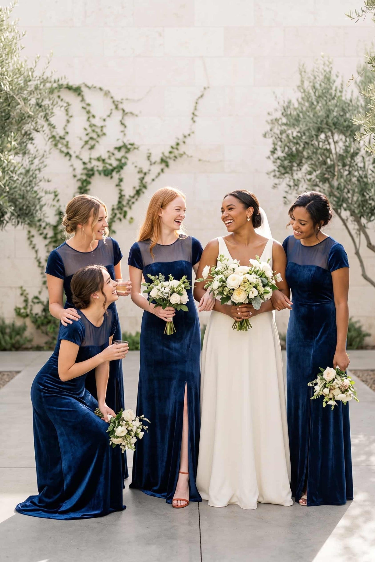 A-Line Floor Length Velvet Bridesmaid Dress Formal Dresses CB0363 - Navy - COCOMELODY