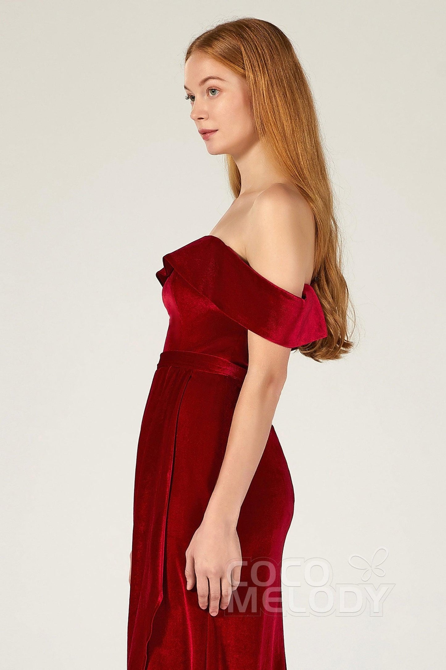 Sheath-Column Ankle Length Velvet Bridesmaid Dress CB0365 - COCOMELODY