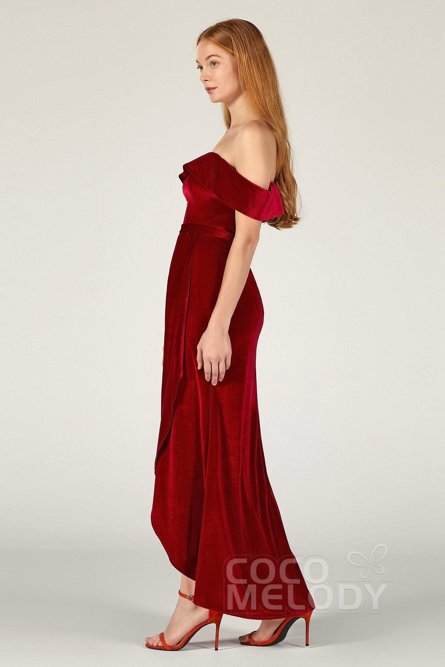 Sheath-Column Ankle Length Velvet Bridesmaid Dress CB0365 - COCOMELODY
