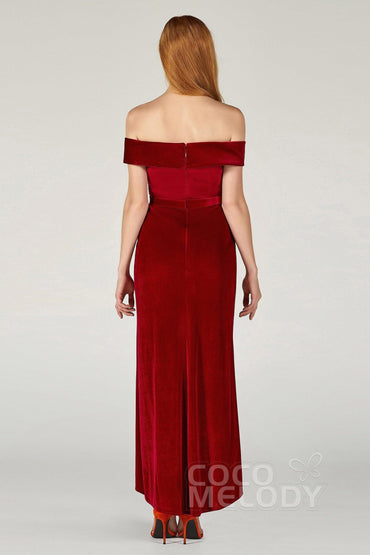 Sheath-Column Ankle Length Velvet Bridesmaid Dress CB0365 - COCOMELODY
