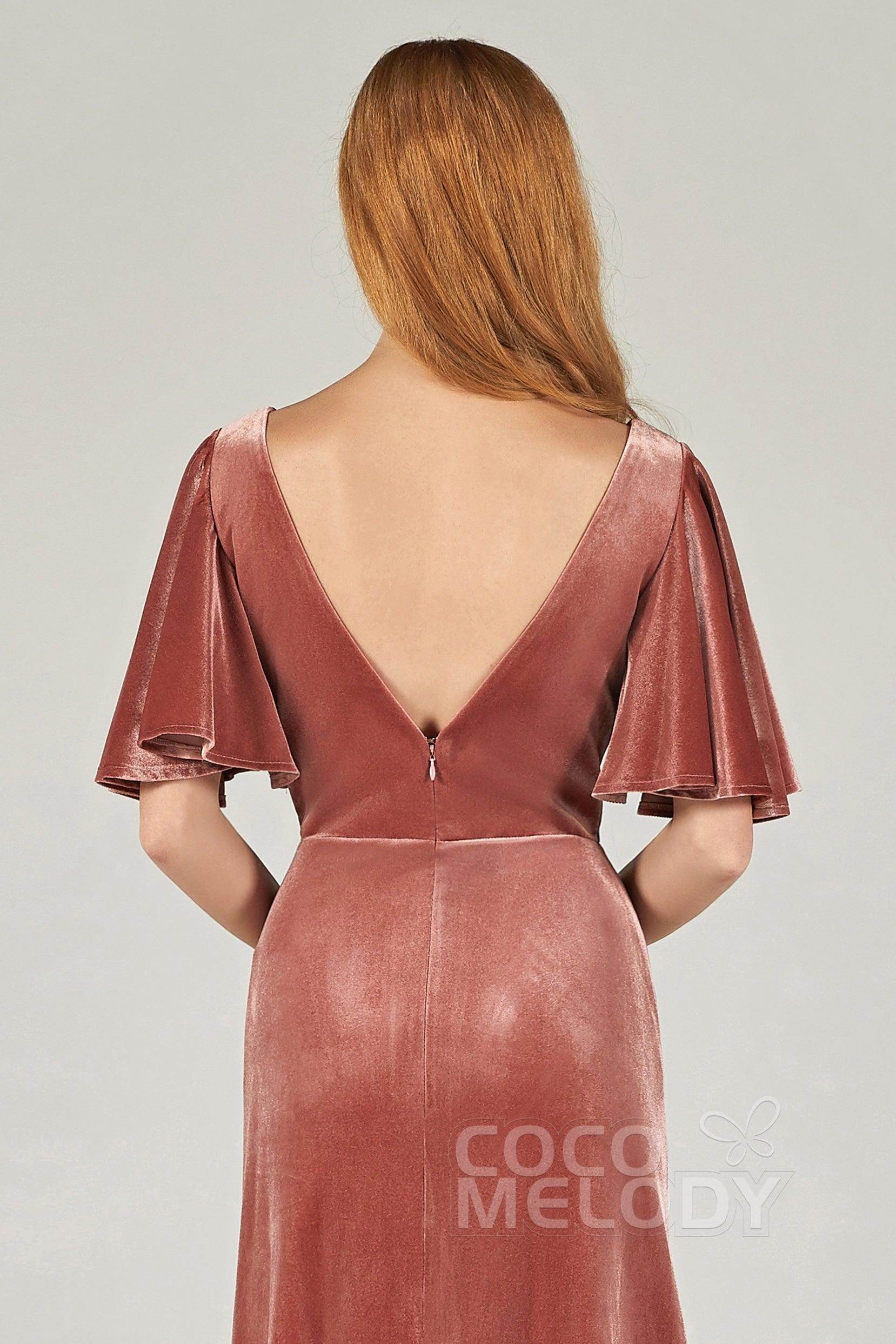 A-Line Floor Length Velvet Bridesmaid Dress Formal Dresses CB0367PS - COCOMELODY