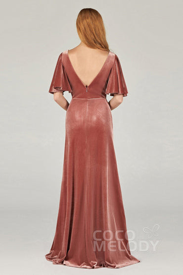 A-Line Floor Length Velvet Bridesmaid Dress Formal Dresses CB0367