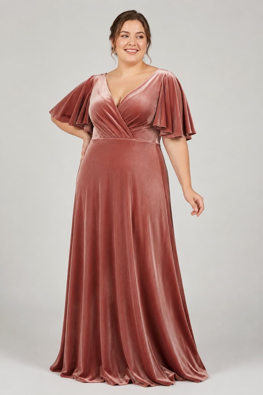 A-Line Floor Length Velvet Bridesmaid Dress Formal Dresses CB0367 - Dusty Rose - COCOMELODY