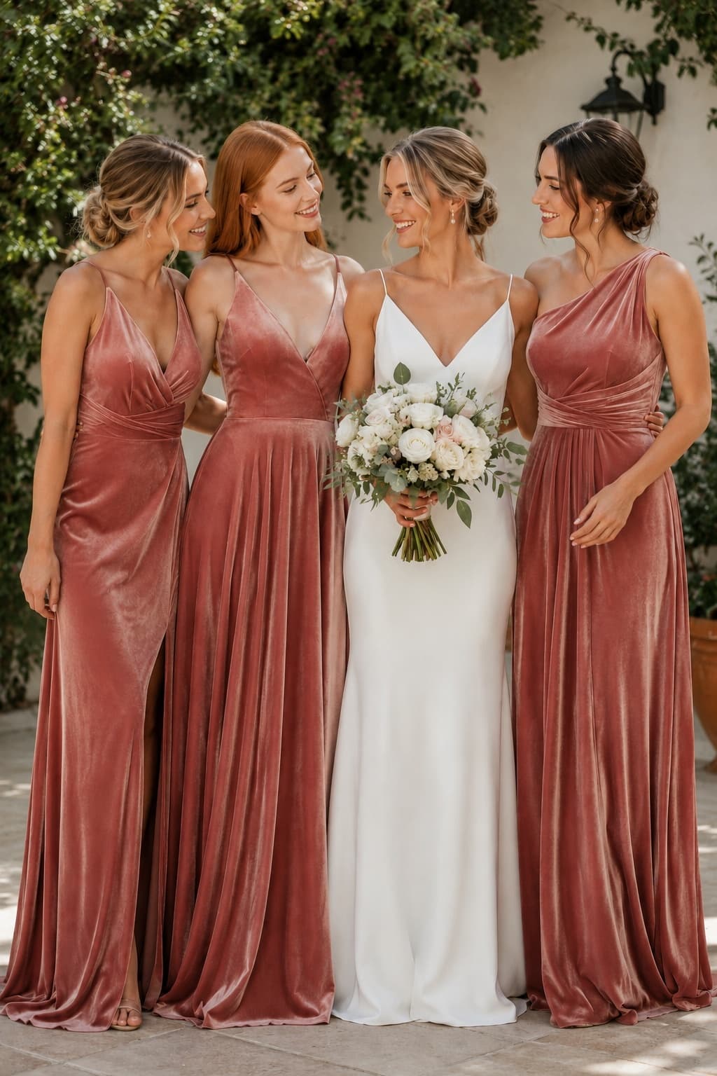 A-Line Floor Length Velvet Bridesmaid Dress Formal Dresses CB0368 - Dusty Rose - COCOMELODY