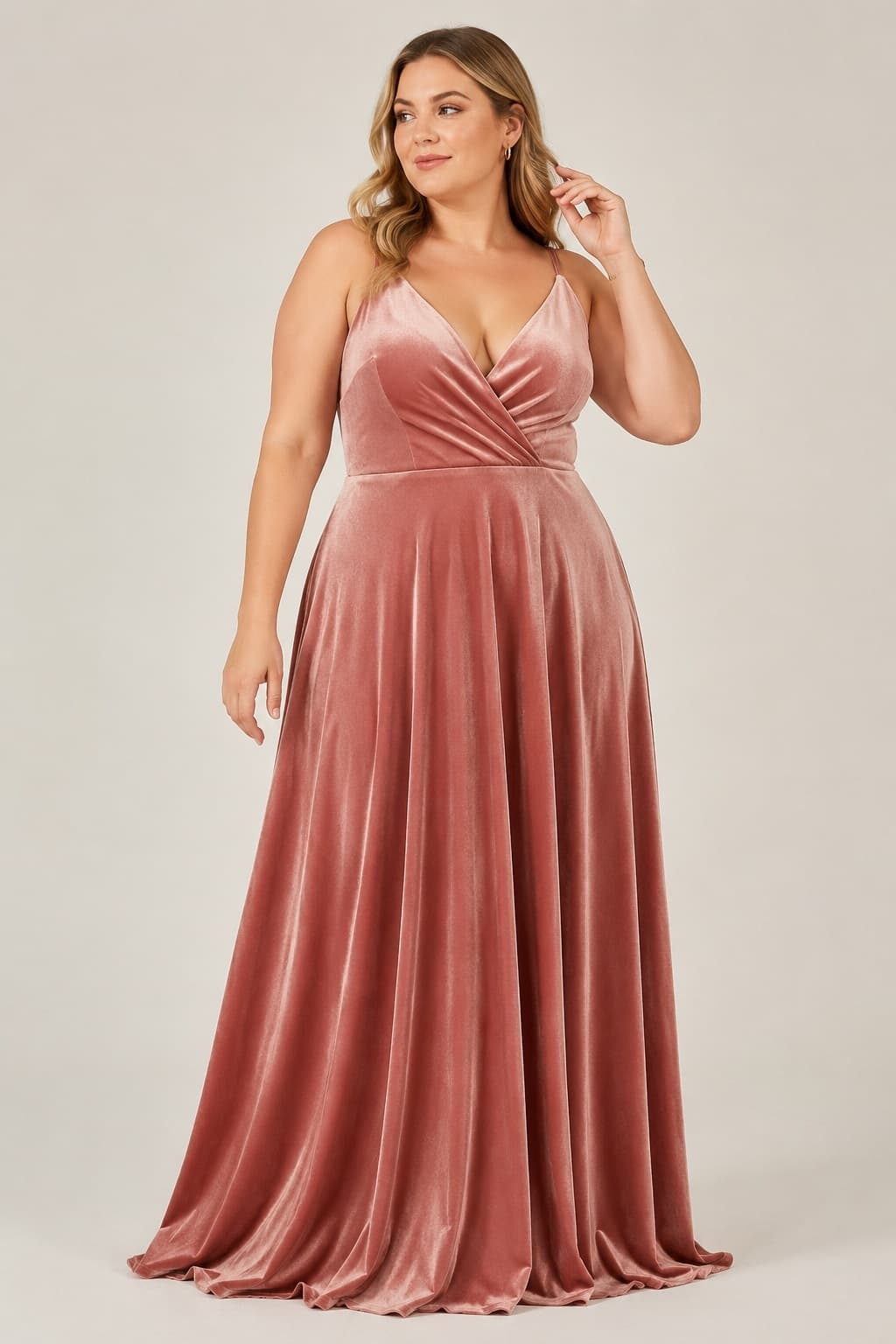 A-Line Floor Length Velvet Bridesmaid Dress Formal Dresses CB0368 - Dusty Rose - COCOMELODY