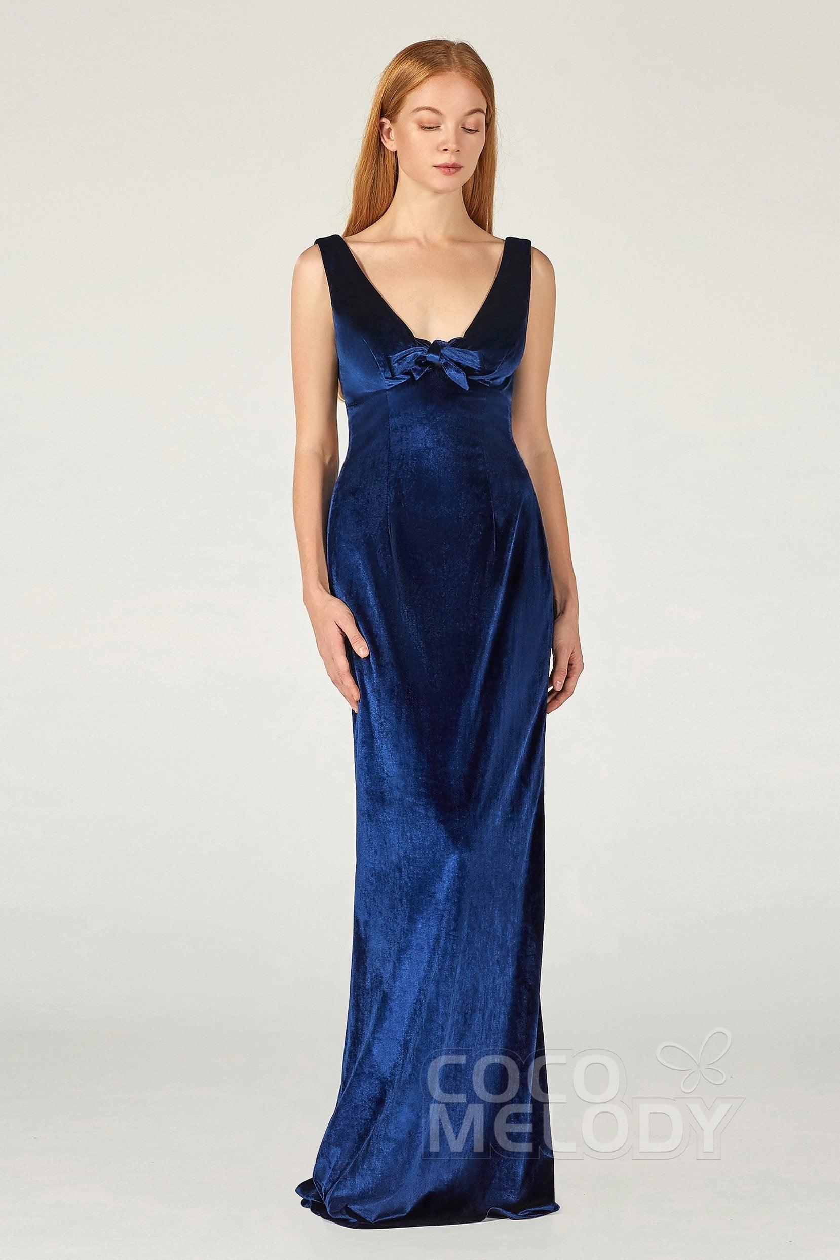 Sheath-Column Floor Length Velvet Bridesmaid Dress Formal Dresses CB0369 - COCOMELODY