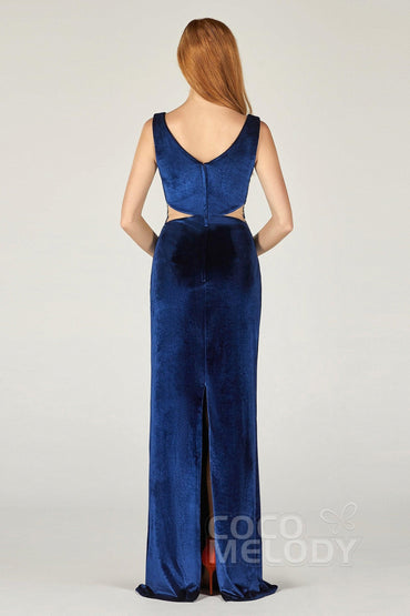 Sheath-Column Floor Length Velvet Bridesmaid Dress Formal Dresses CB0369 - COCOMELODY
