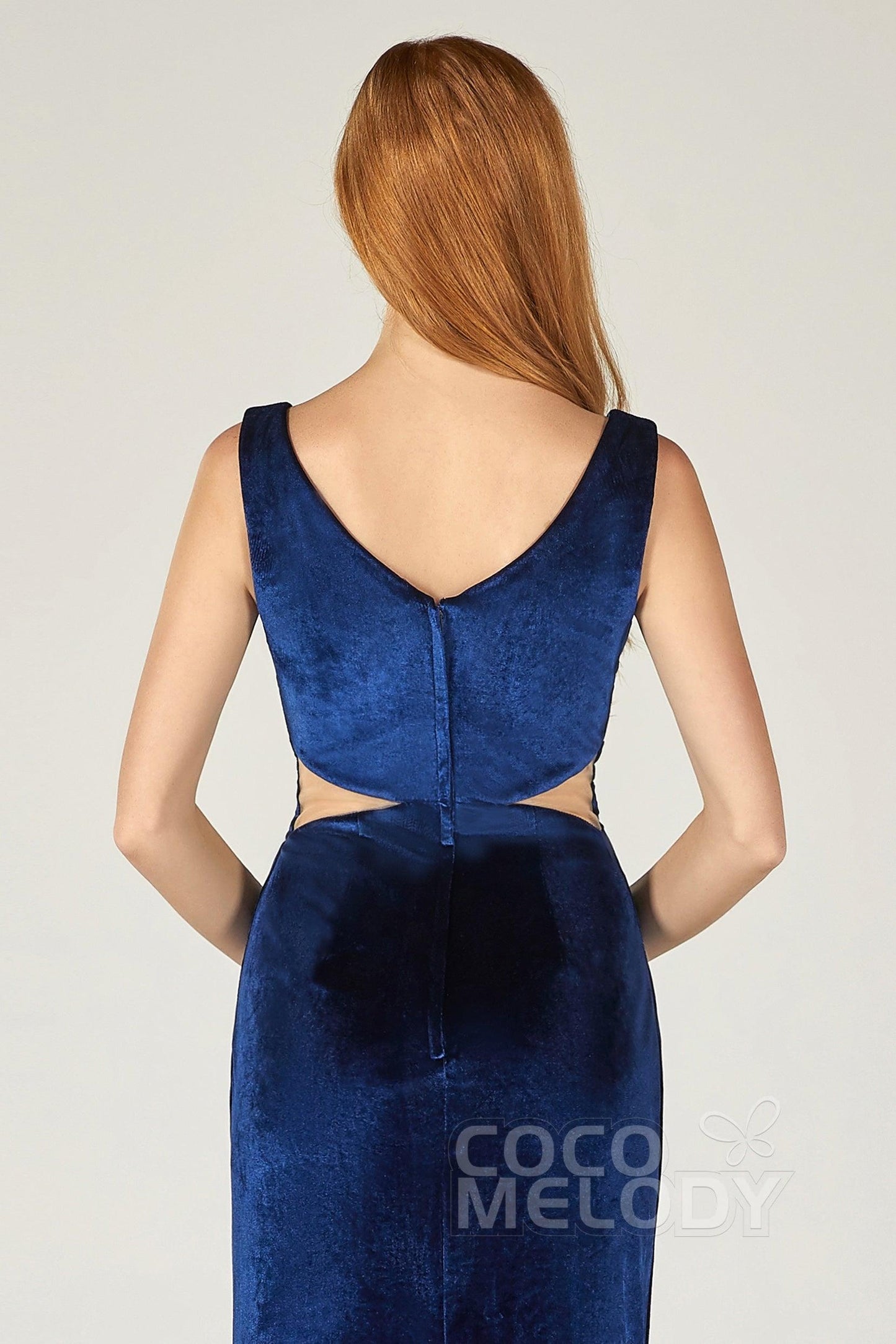 Sheath-Column Floor Length Velvet Bridesmaid Dress Formal Dresses CB0369 - COCOMELODY