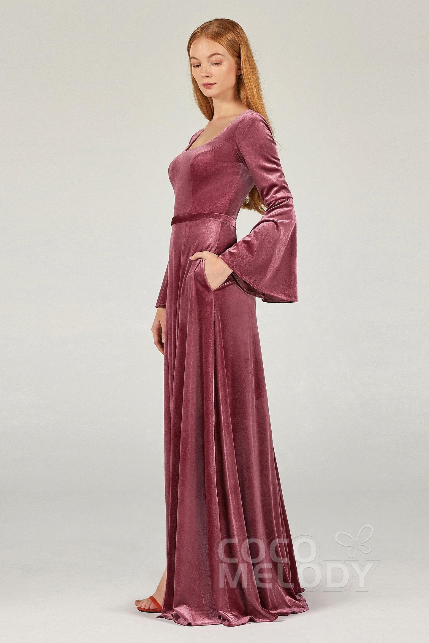 A-Line Floor Length Velvet Bridesmaid Dress Formal Dresses CB0370