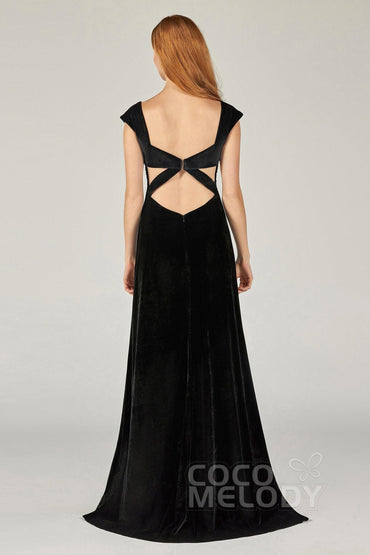 A-Line Floor Length Velvet Bridesmaid Dress CB0371 - COCOMELODY