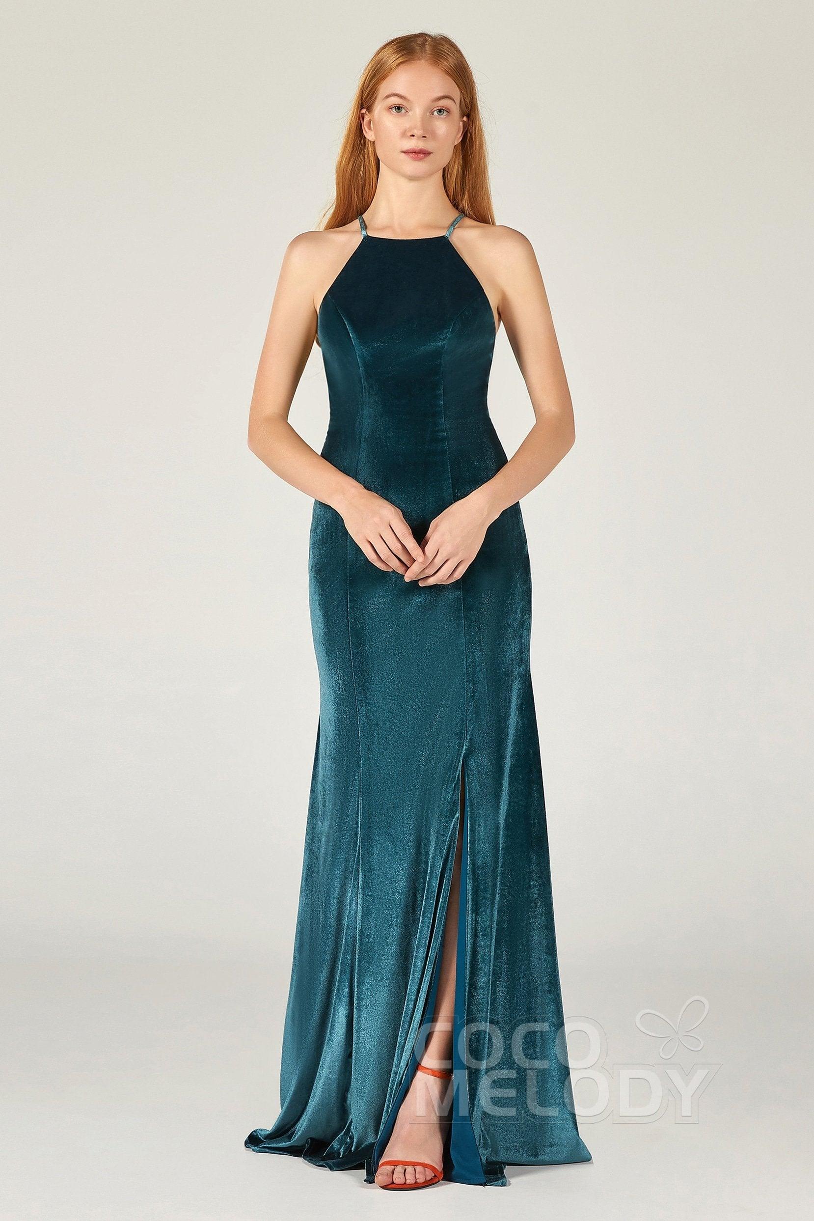 Sheath-Column Floor Length Velvet Bridesmaid Dress CB0372 - COCOMELODY