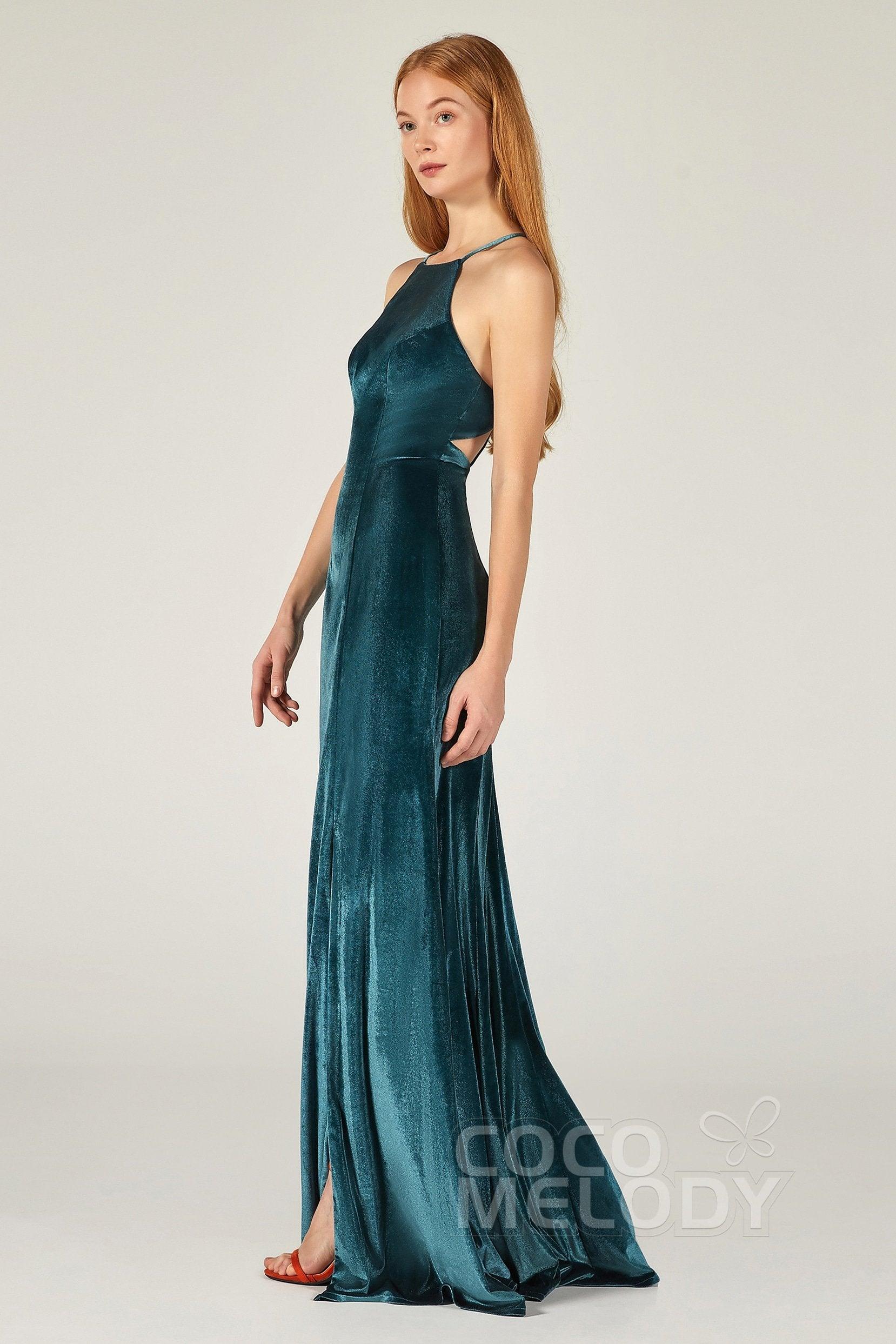 Sheath-Column Floor Length Velvet Bridesmaid Dress CB0372 - COCOMELODY