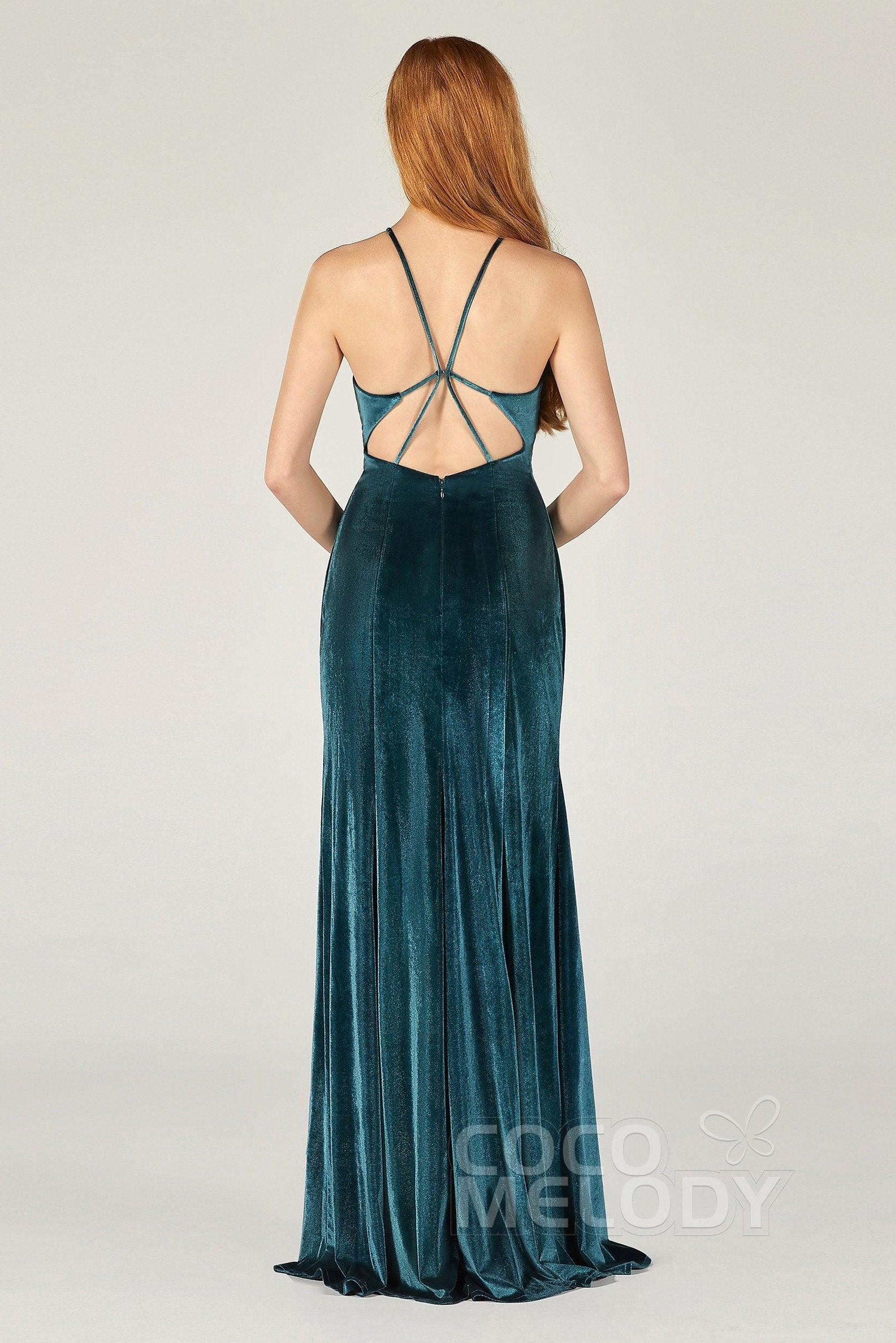 Sheath-Column Floor Length Velvet Bridesmaid Dress CB0372 - COCOMELODY