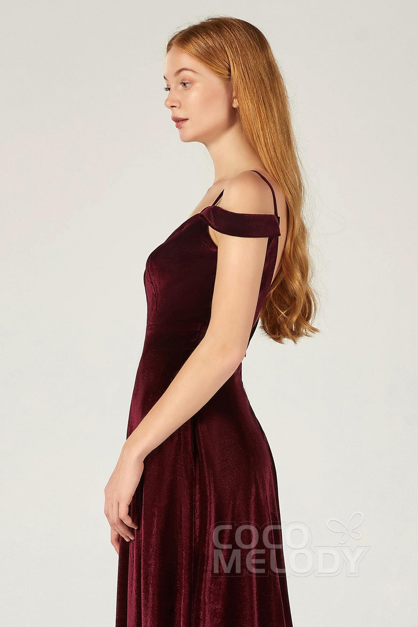 A-Line Floor Length Velvet Bridesmaid Dress CB0373 - COCOMELODY
