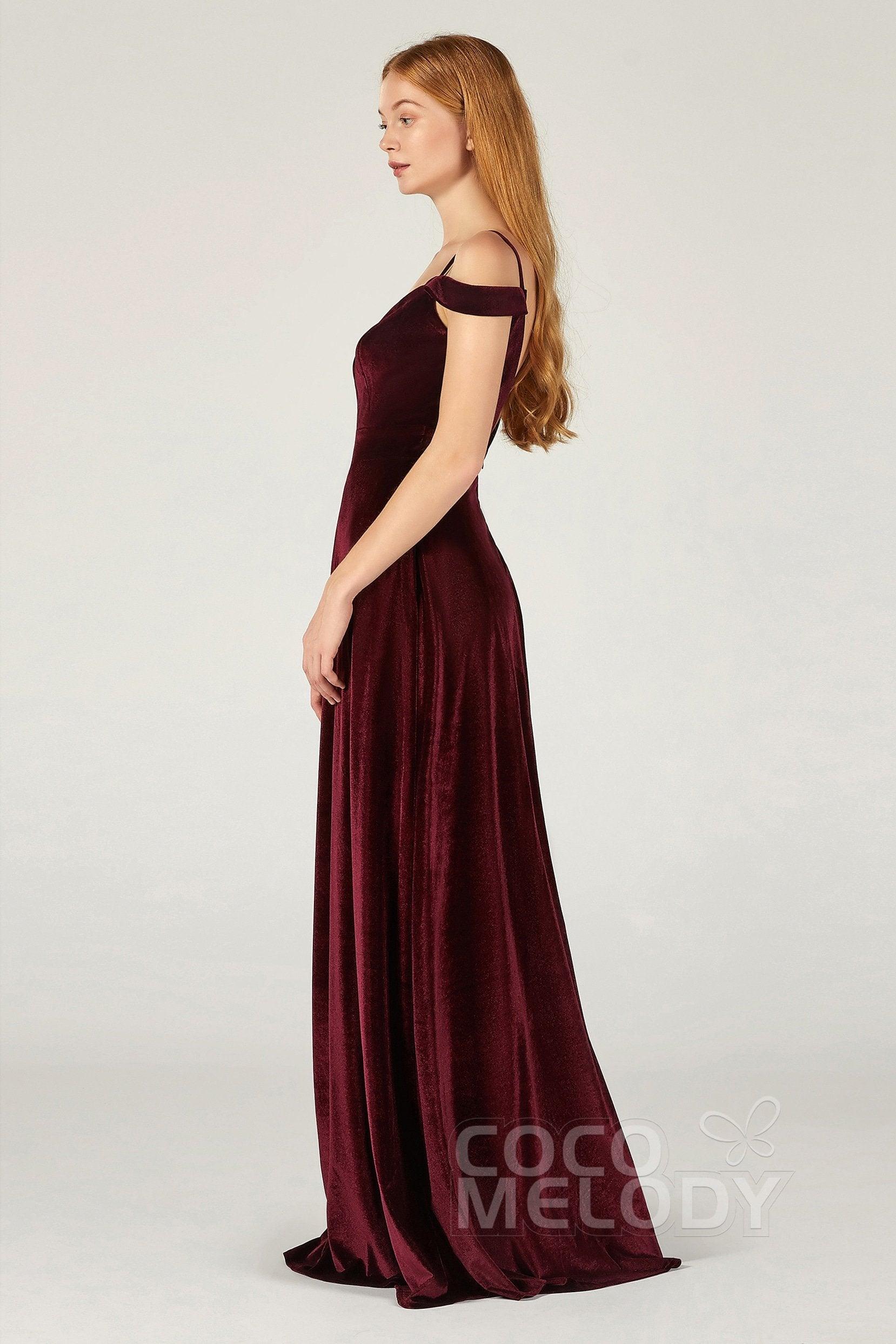 A-Line Floor Length Velvet Bridesmaid Dress CB0373 - COCOMELODY