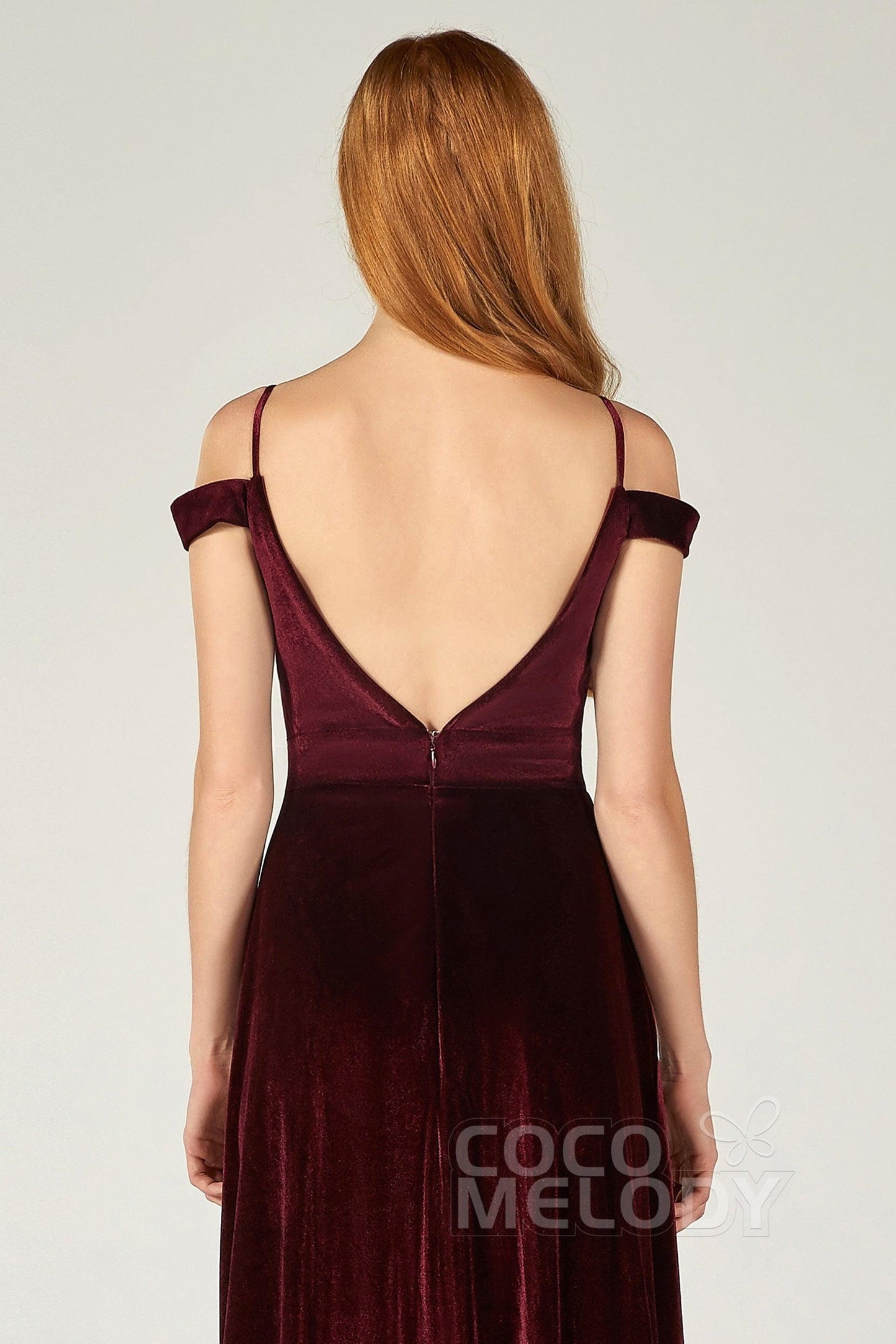 A-Line Floor Length Velvet Bridesmaid Dress CB0373CR - COCOMELODY