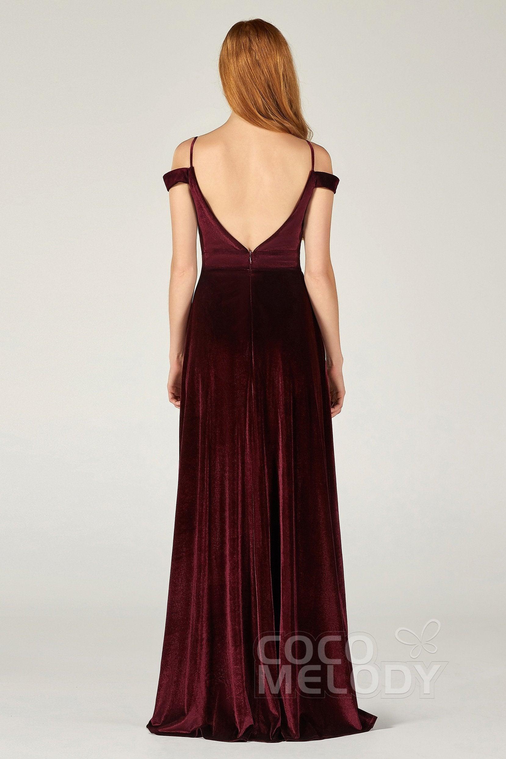 A-Line Floor Length Velvet Bridesmaid Dress CB0373CR - COCOMELODY