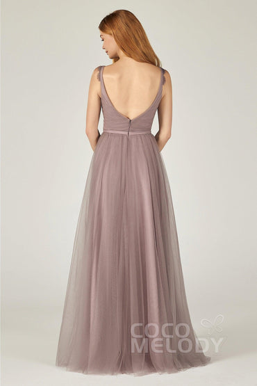 A-Line Floor Length Tulle Bridesmaid Dress CB0380