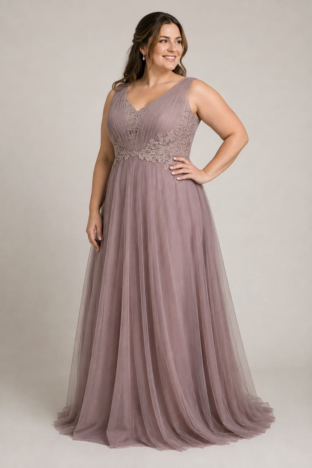 A-Line Floor Length Tulle/Lace Bridesmaid Dress CB0381 - Purple Dusk - COCOMELODY