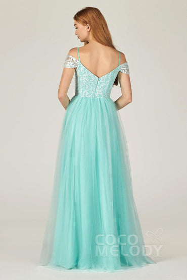 A-Line Floor Length Tulle/Lace Bridesmaid Dress CB0384