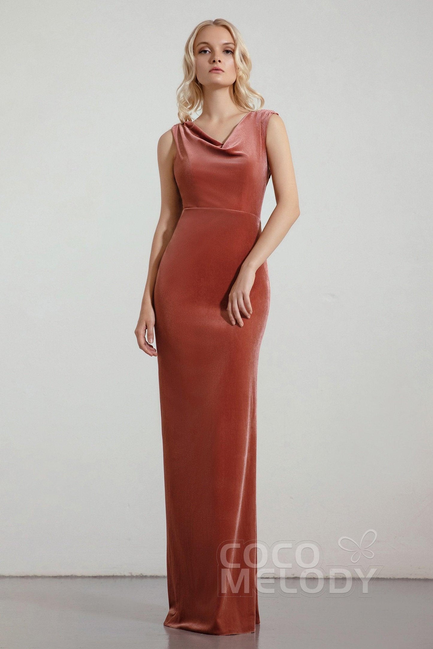 Sheath-Column Floor Length Velvet Bridesmaid Dress Formal Dresses CB0427