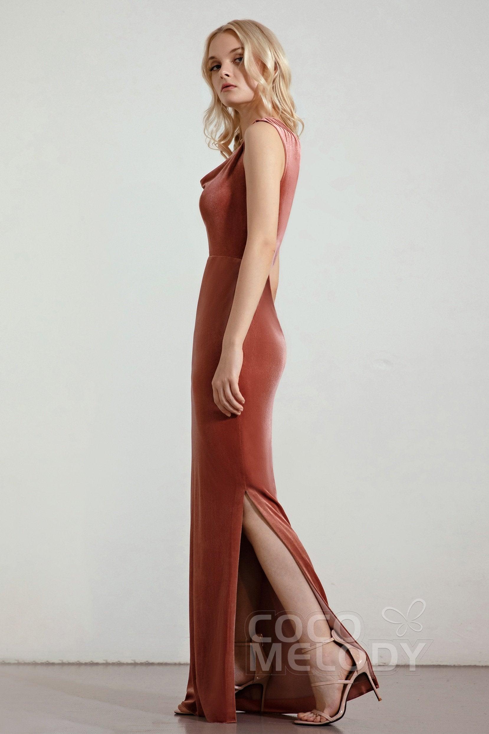 Sheath-Column Floor Length Velvet Bridesmaid Dress Formal Dresses CB0427 - COCOMELODY