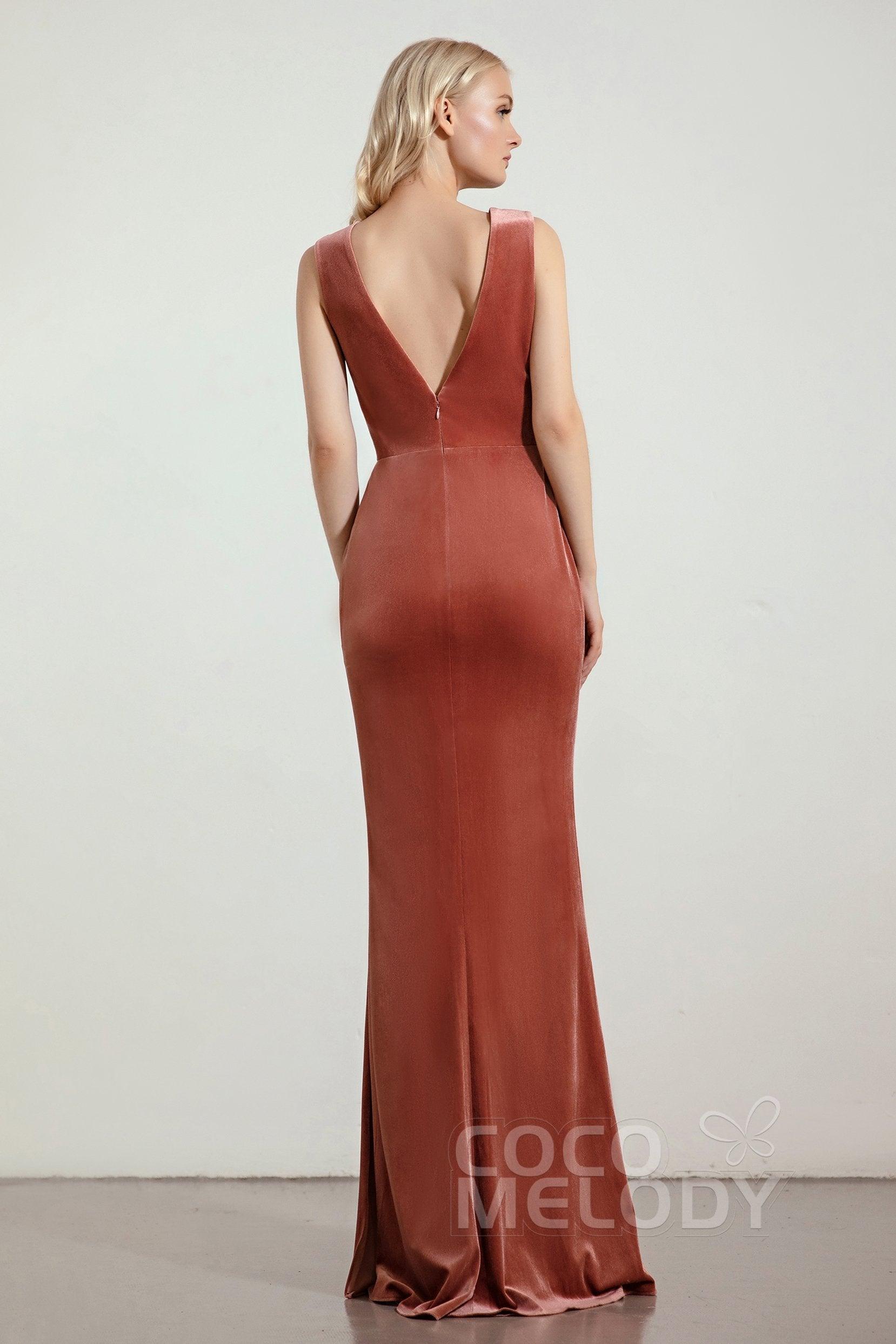 Sheath-Column Floor Length Velvet Bridesmaid Dress Formal Dresses CB0428 - COCOMELODY