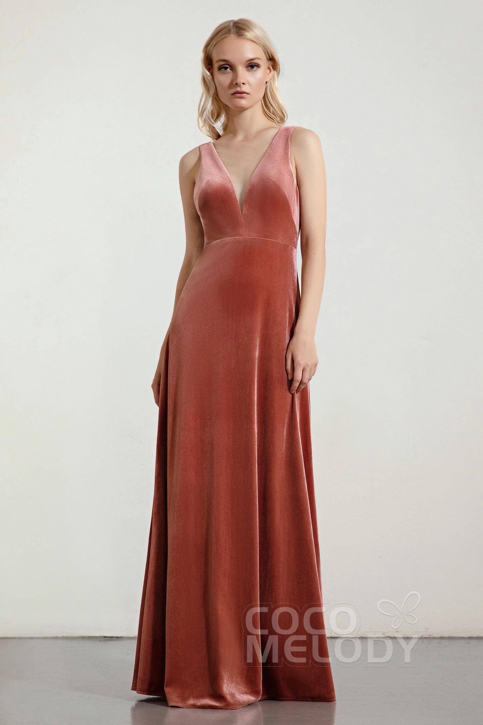 A-Line Floor Length Velvet Bridesmaid Dress Formal Dresses CB0430 - COCOMELODY