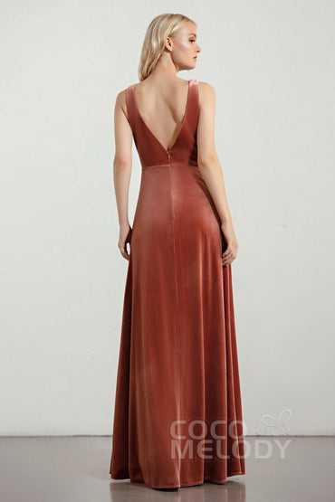 A-Line Floor Length Velvet Bridesmaid Dress Formal Dresses CB0430 - COCOMELODY
