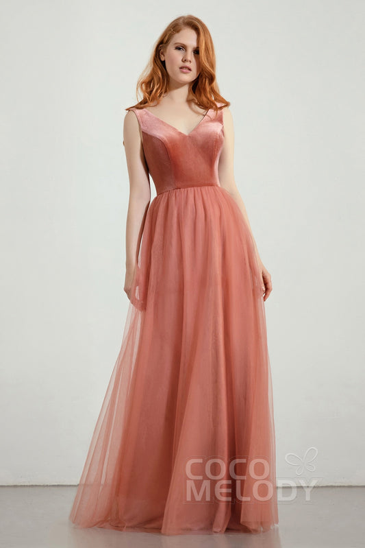 A-Line Floor Length Velvet/Tulle Bridesmaid Dress Formal Dresses CB0431