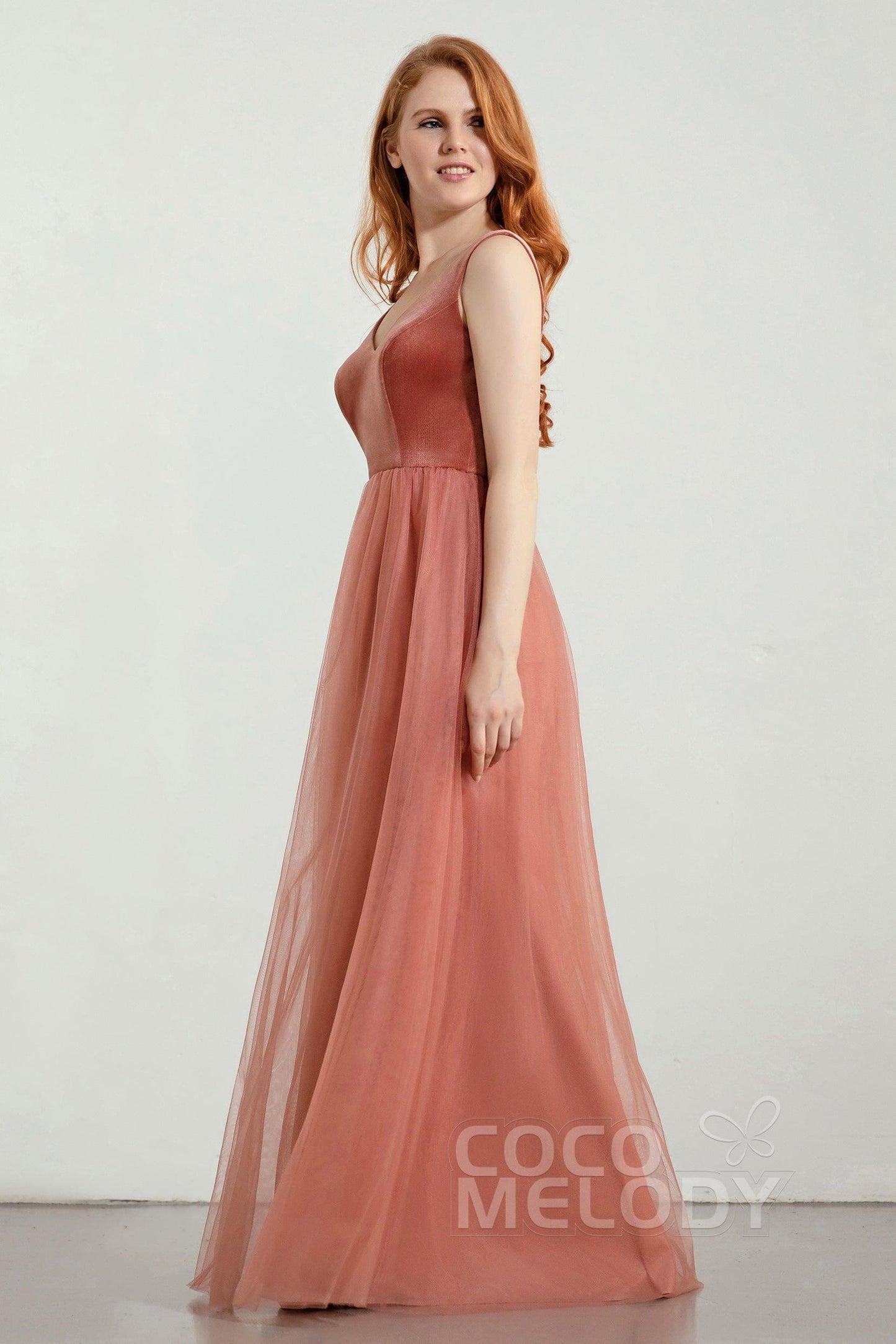 A-Line Floor Length Velvet/Tulle Bridesmaid Dress Formal Dresses CB0431